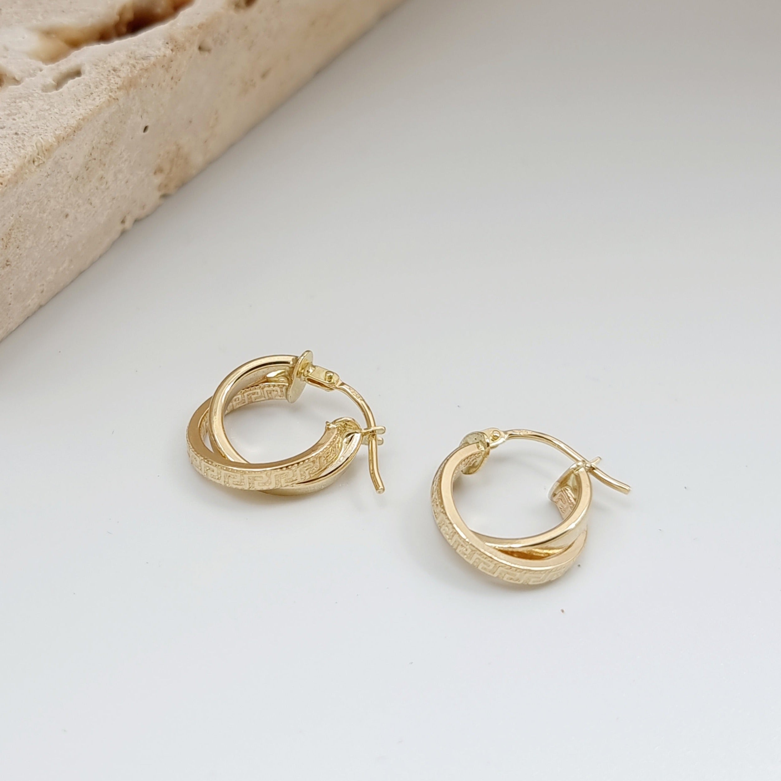 18K Pure Gold Double Hoop Earring Set