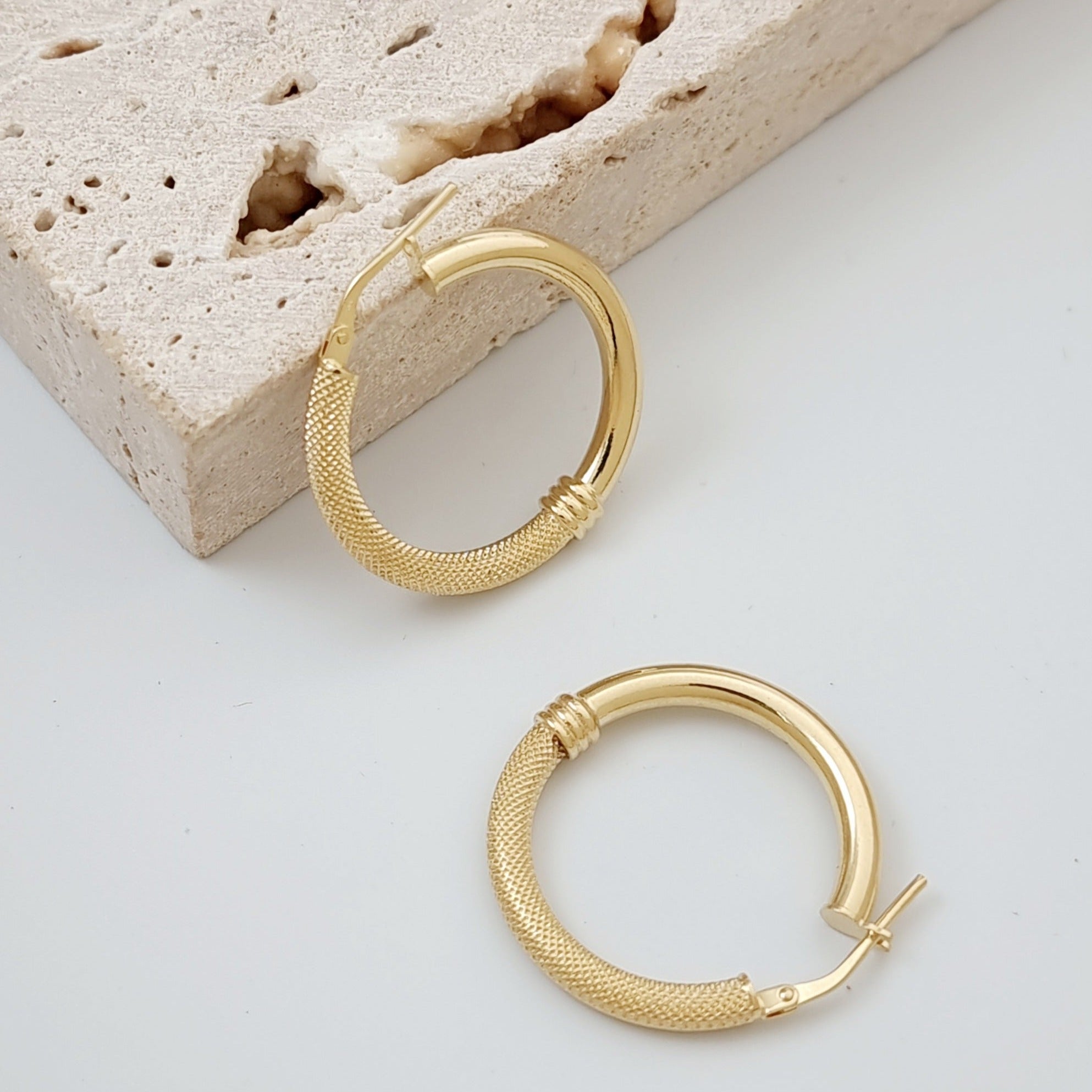 18K Pure Gold Hoop Earring Set