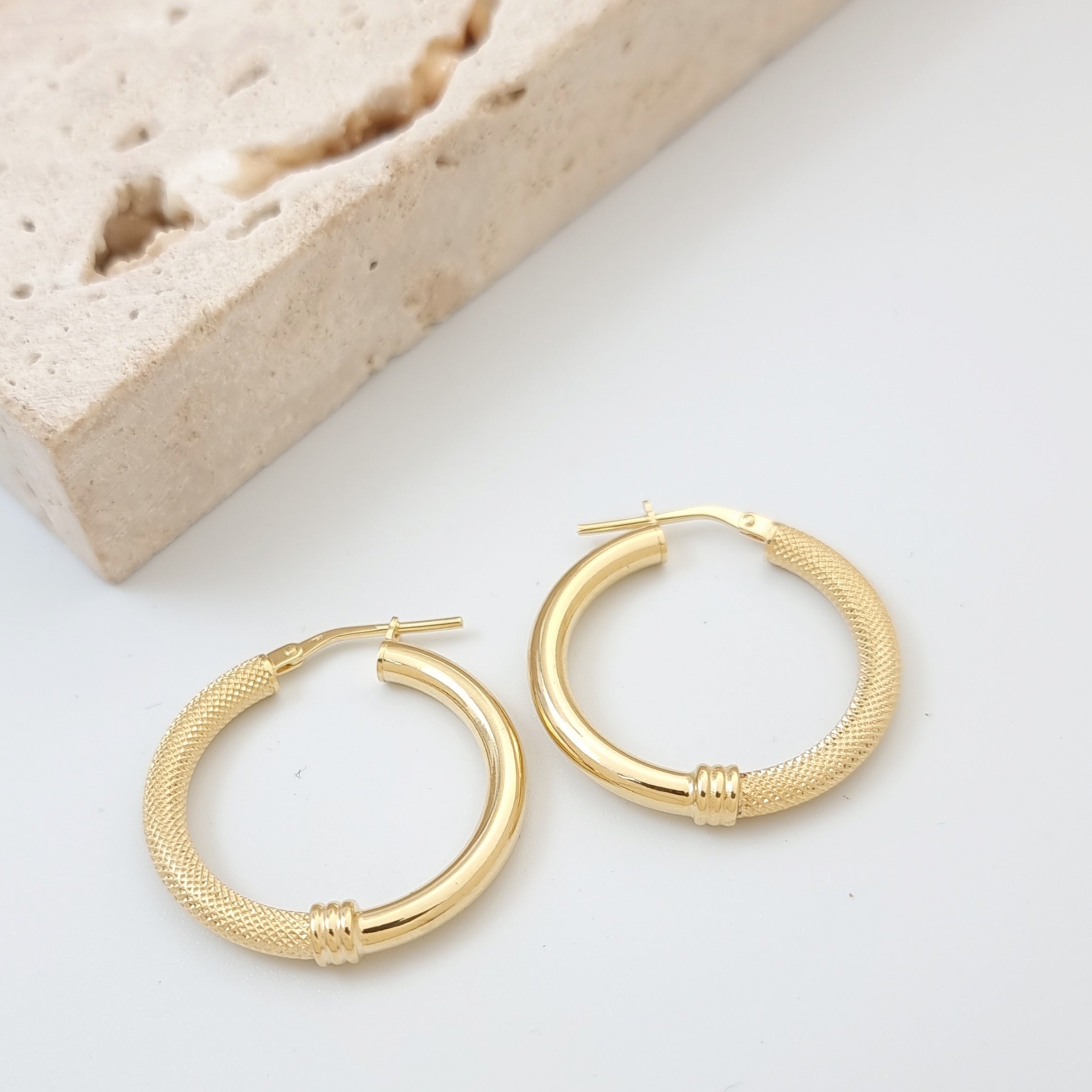 18K Pure Gold Hoop Earring Set