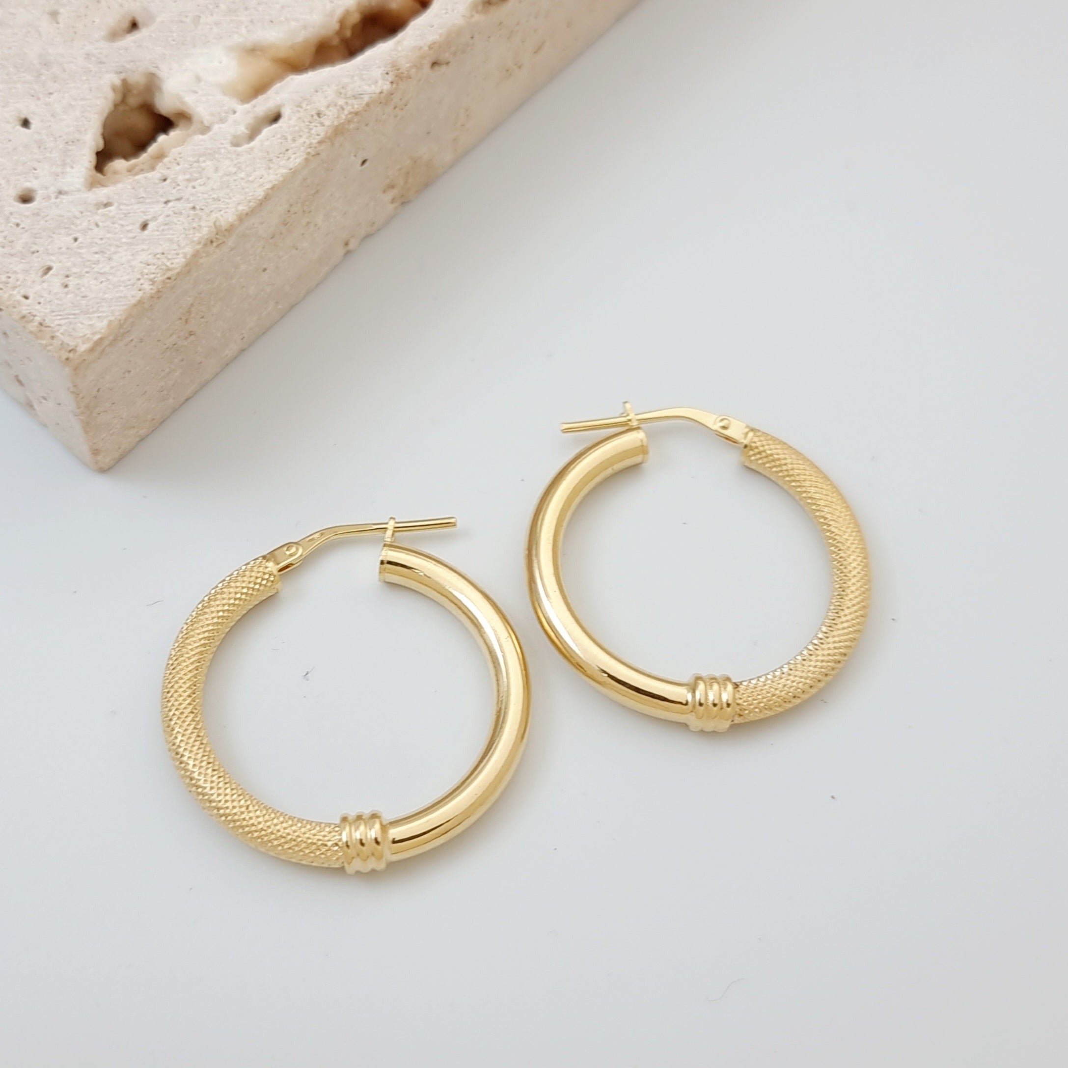 18K Pure Gold Hoop Earring Set