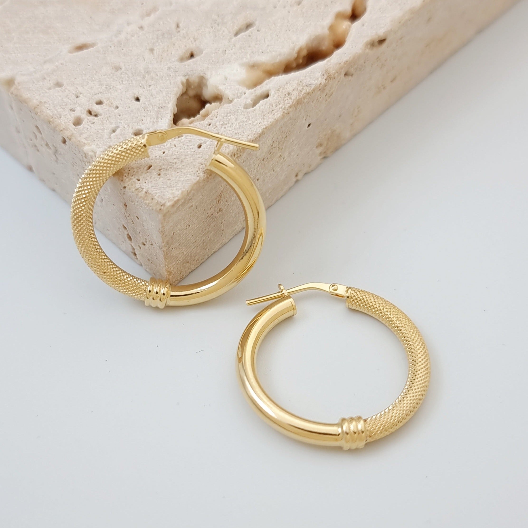 18K Pure Gold Hoop Earring Set