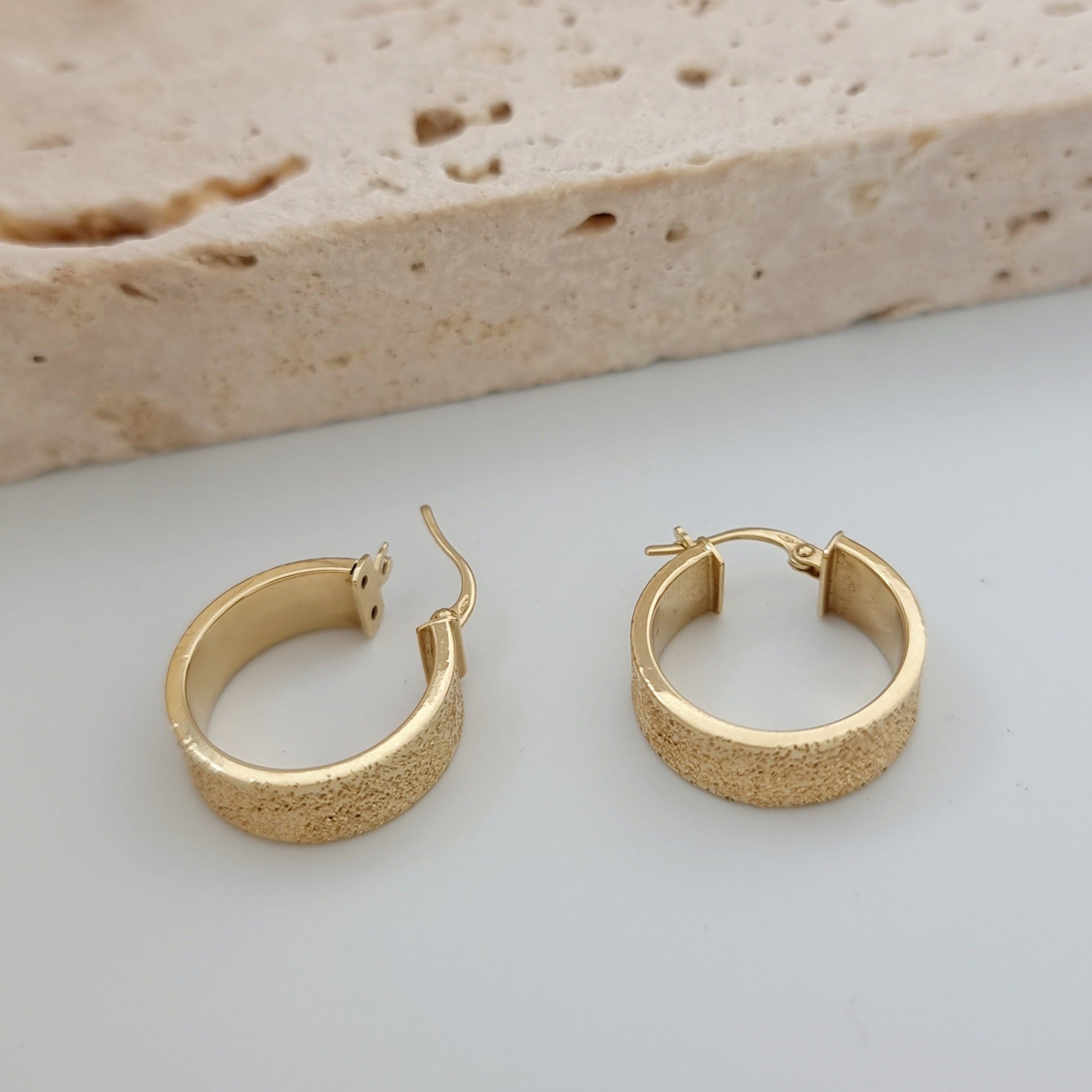 18K Pure Gold Thick Round Earring Set