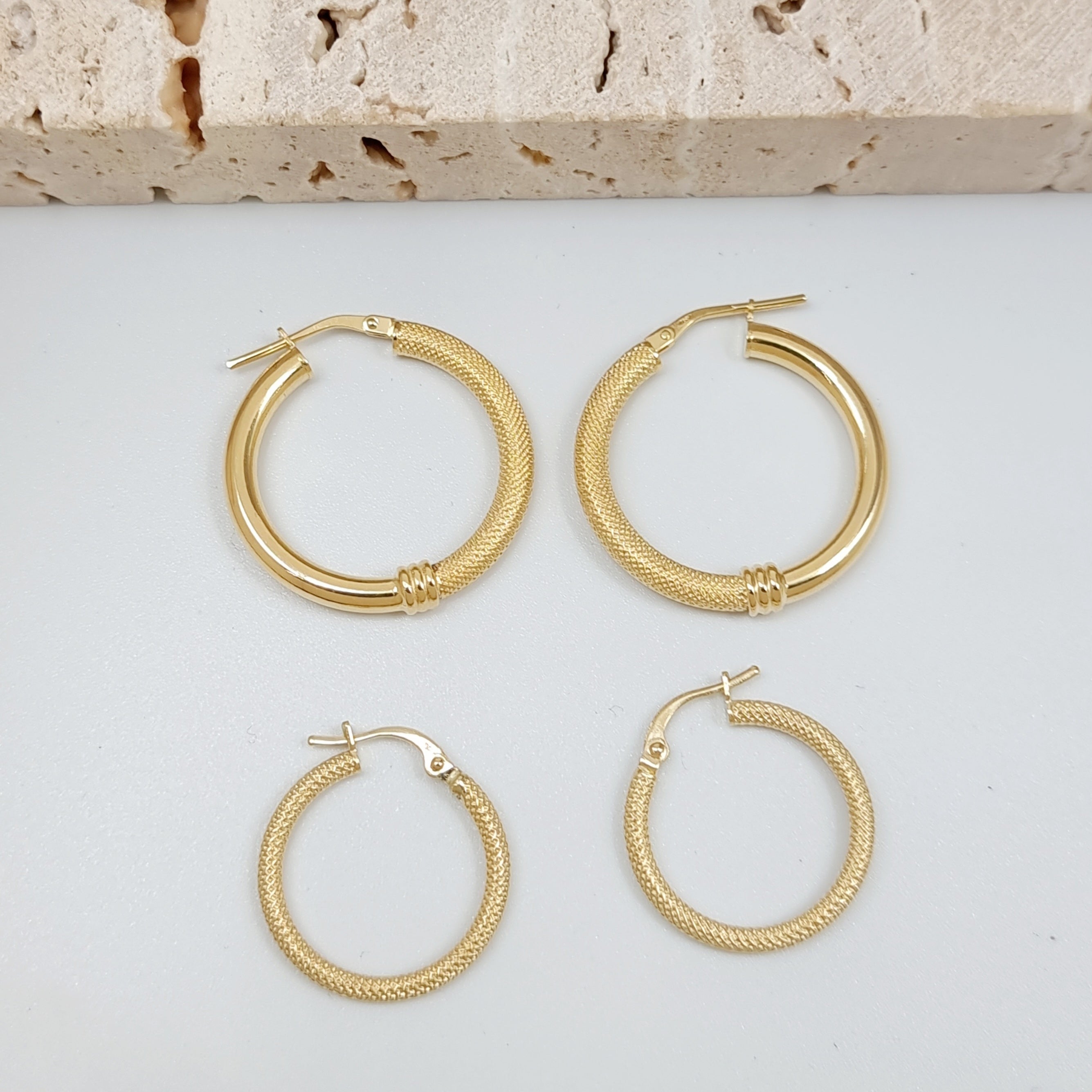 18K Pure Gold Hoop Earring Set