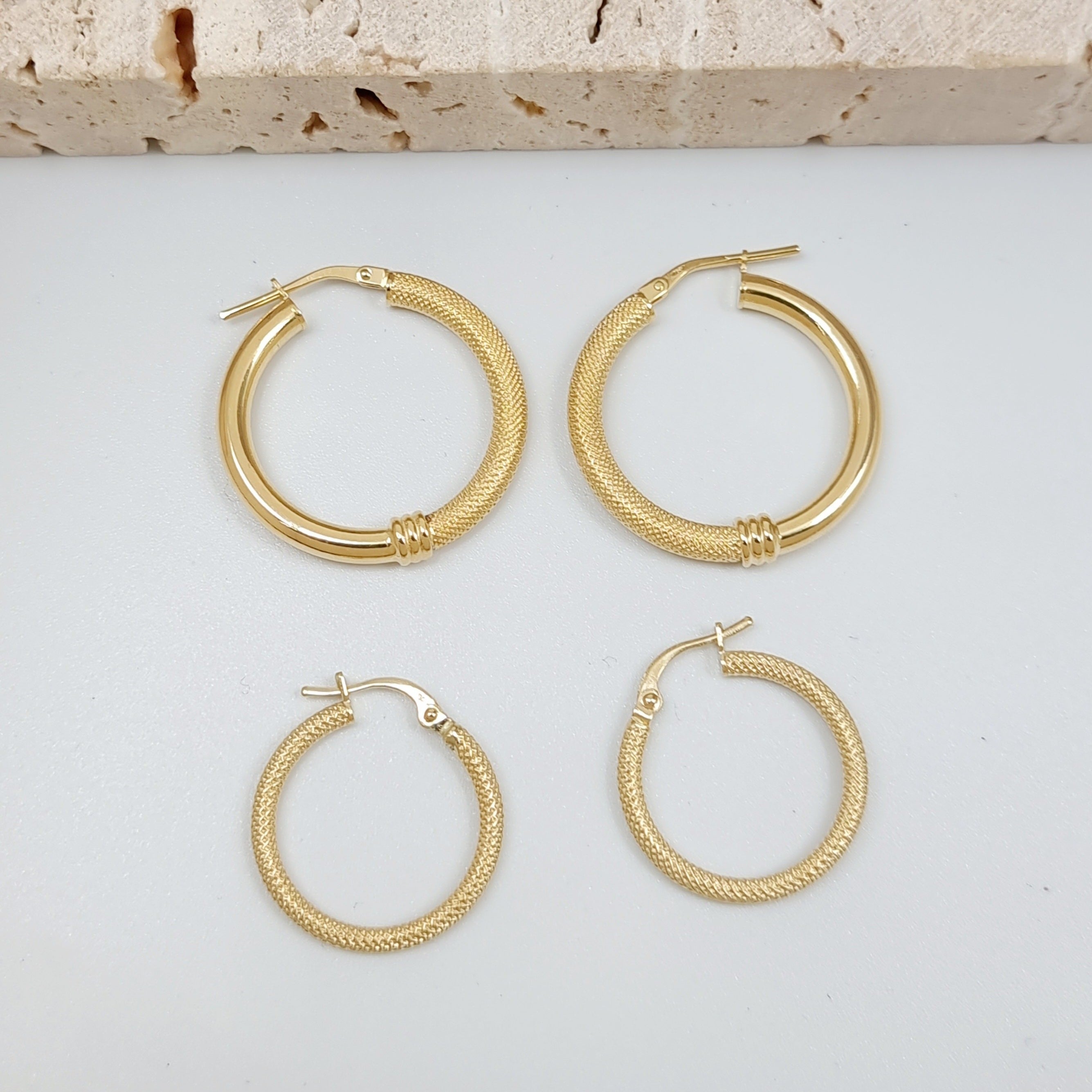 18K Pure Gold Hoop Earring Set