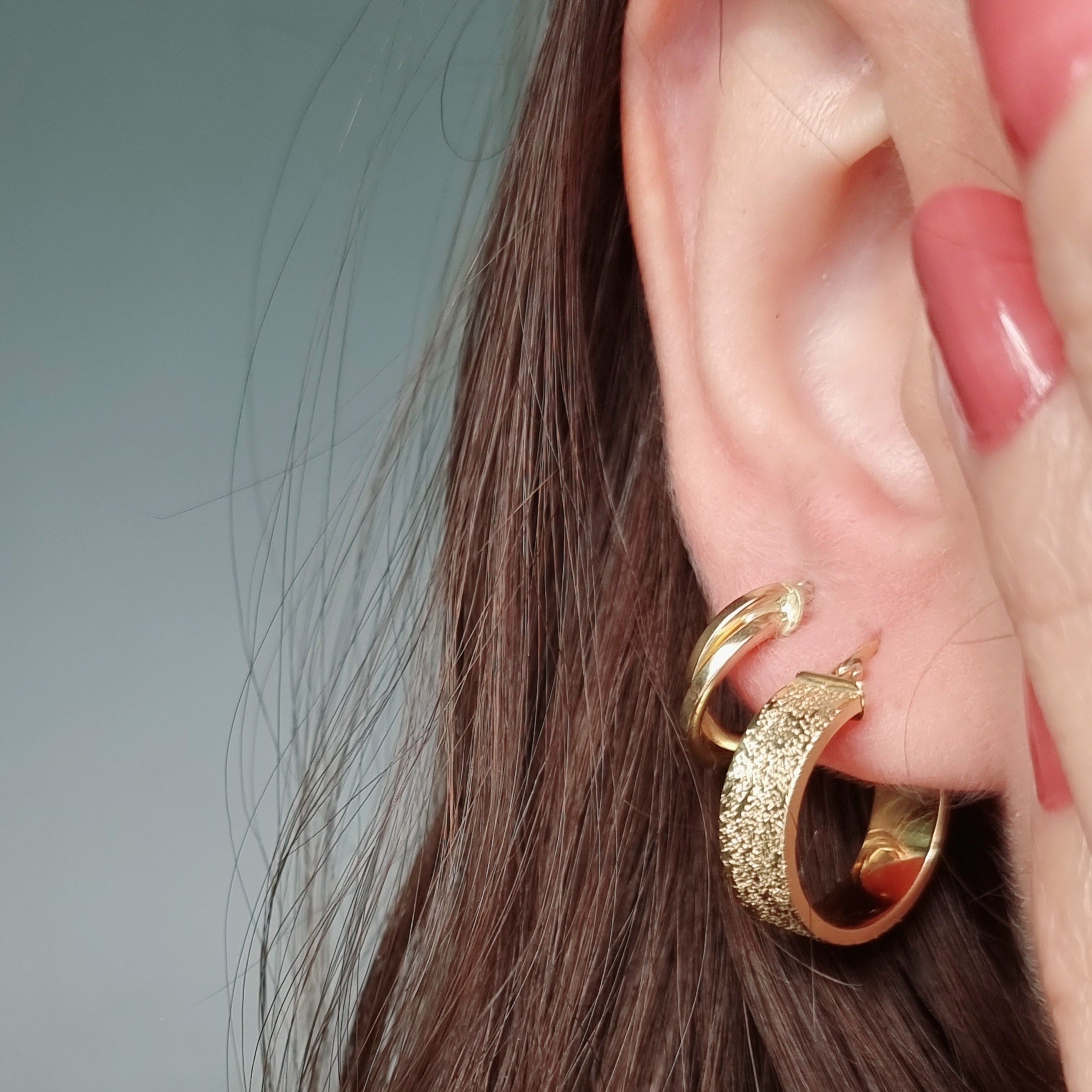 18K Pure Gold Double Hoop Earring Set