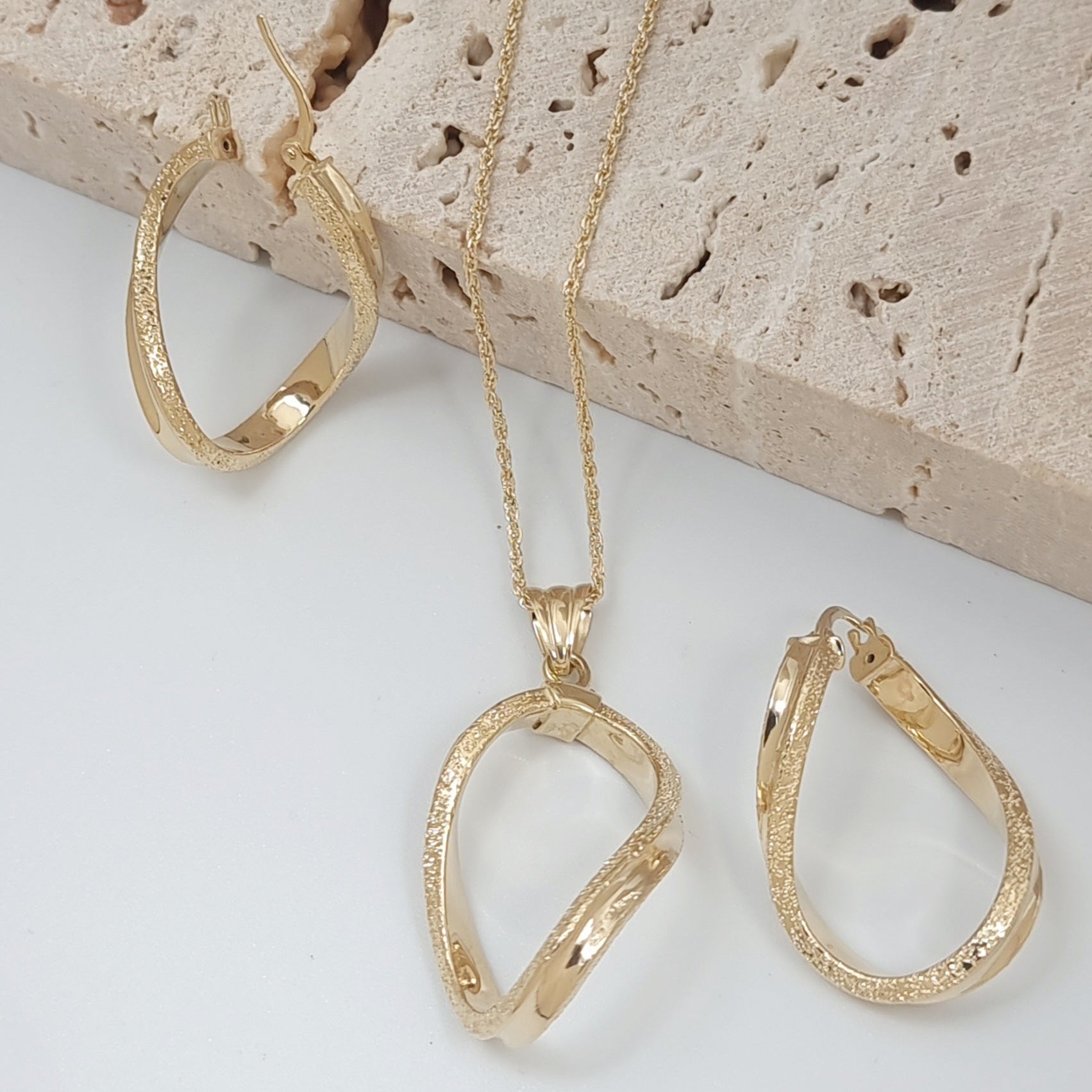 18K Pure Gold Twisted Jewelry Set