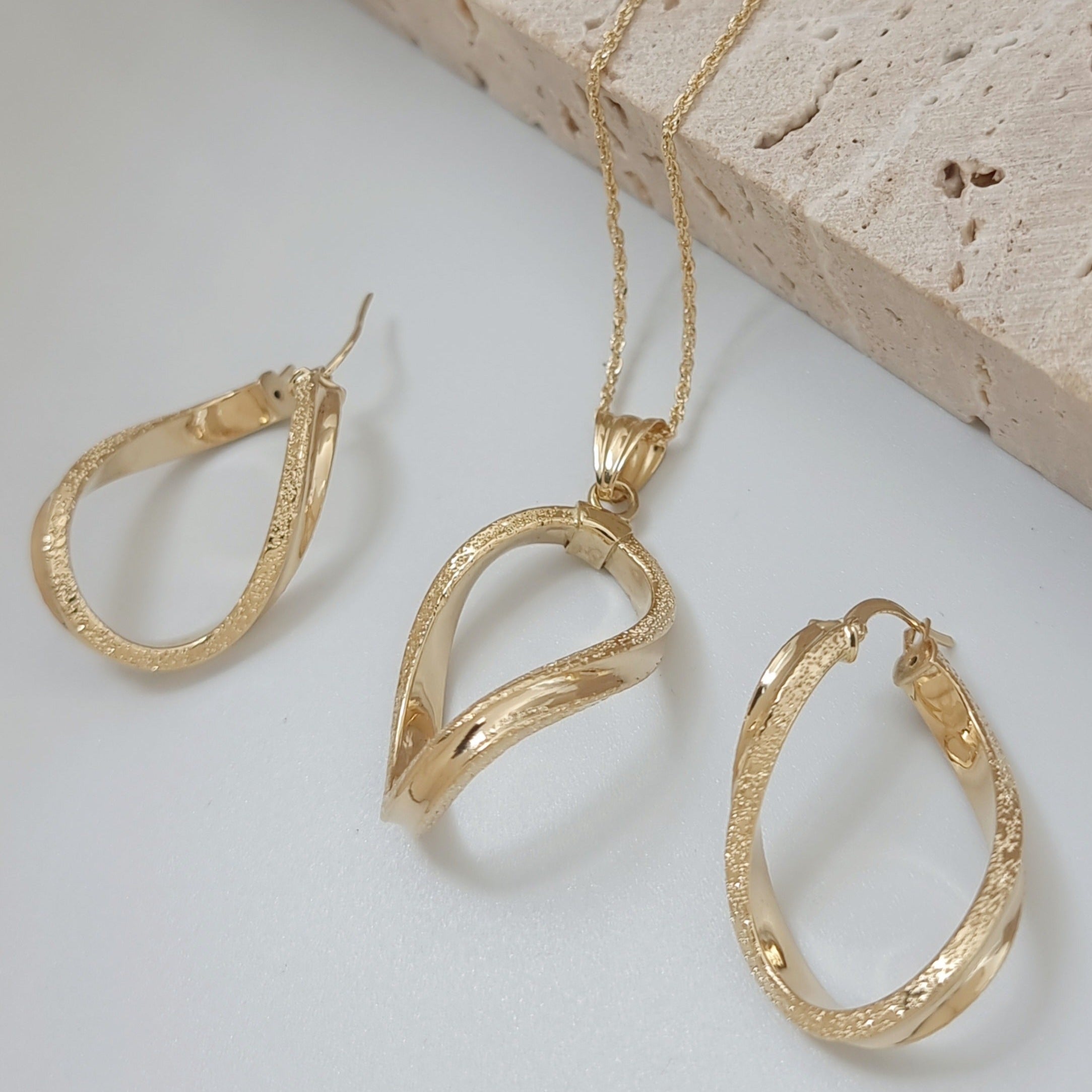 18K Pure Gold Twisted Jewelry Set