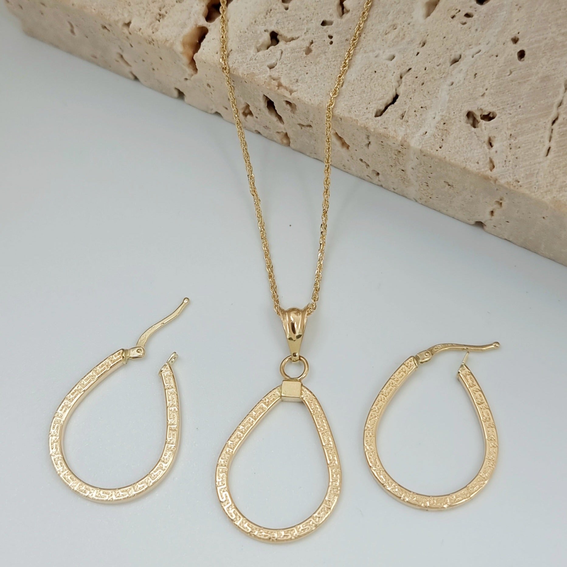 18K Pure Gold Oval Jewelry Set