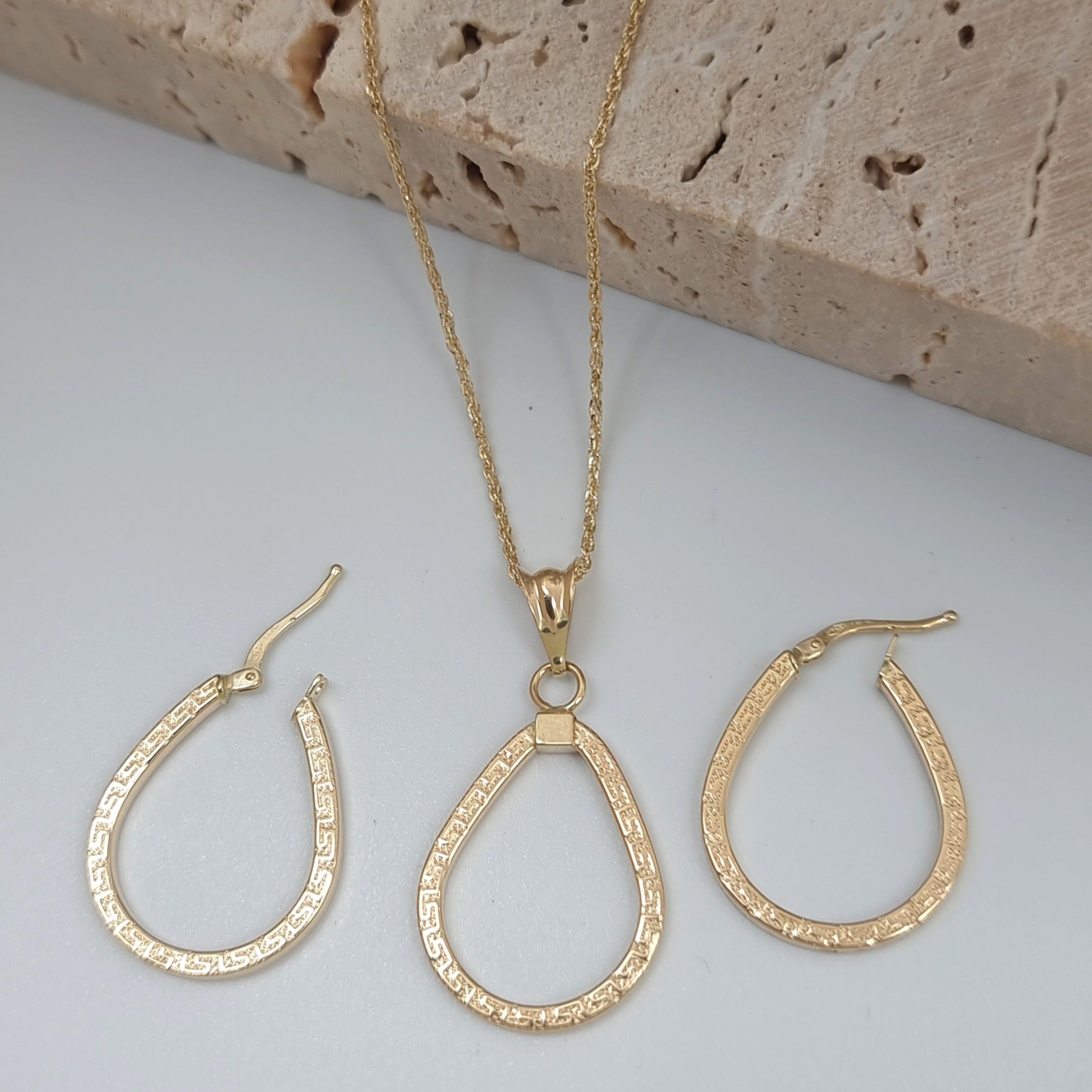 18K Pure Gold Oval Jewelry Set