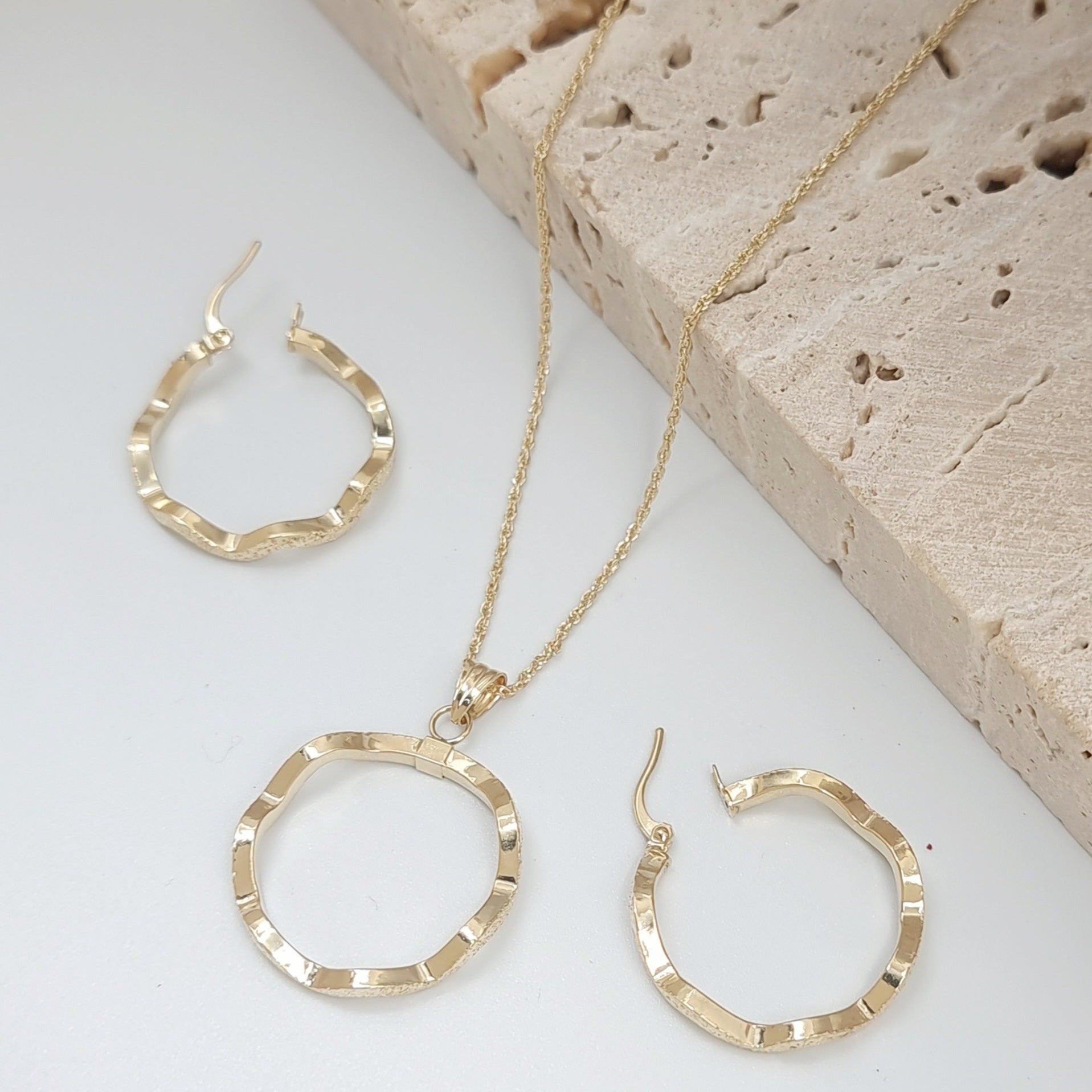 18K Pure Gold Round Jewelry Set