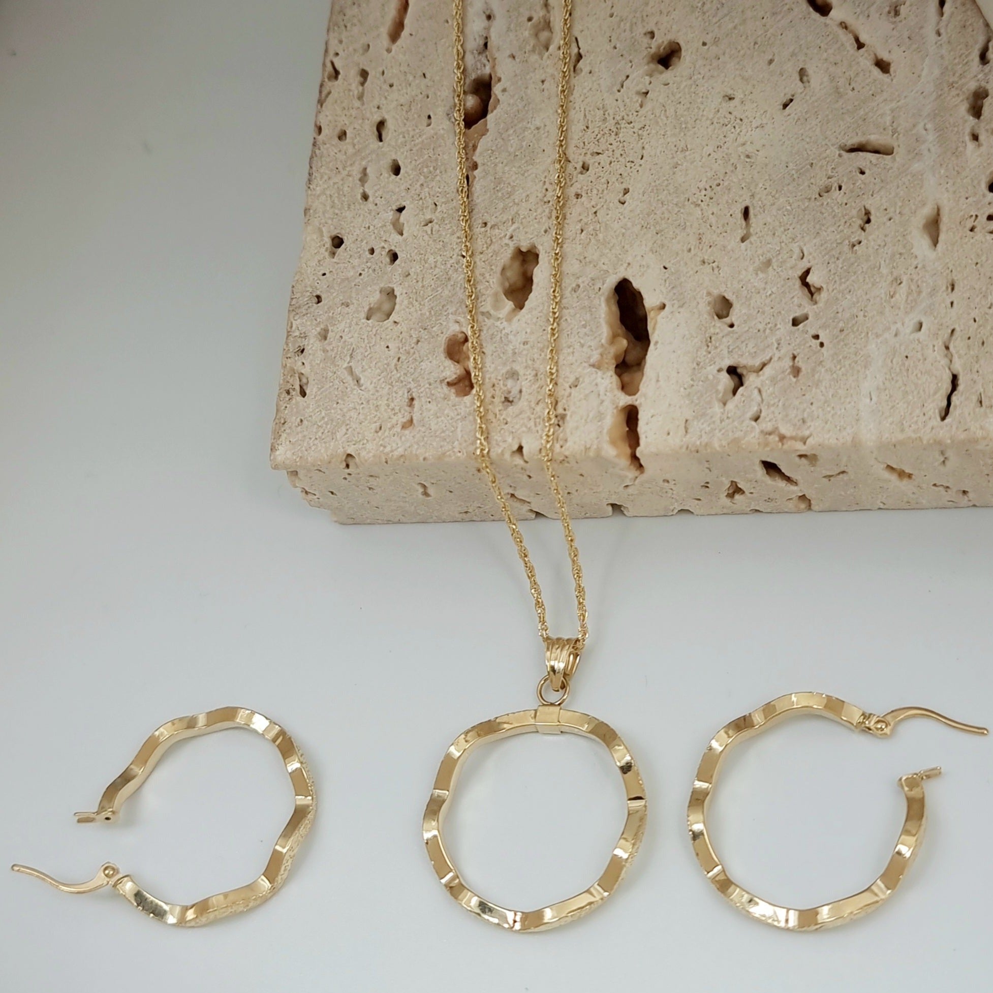 18K Pure Gold Round Jewelry Set