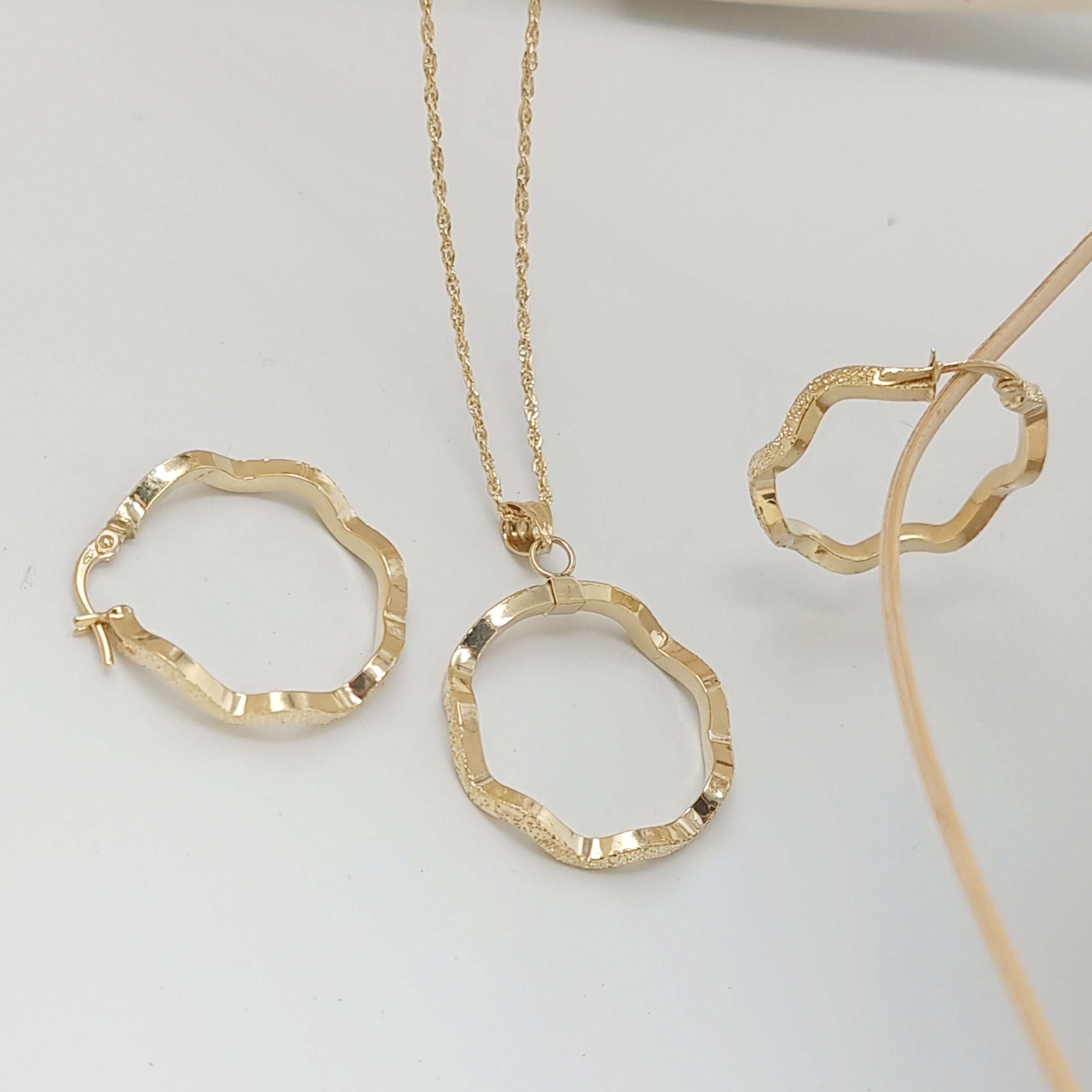 18K Pure Gold Round Jewelry Set