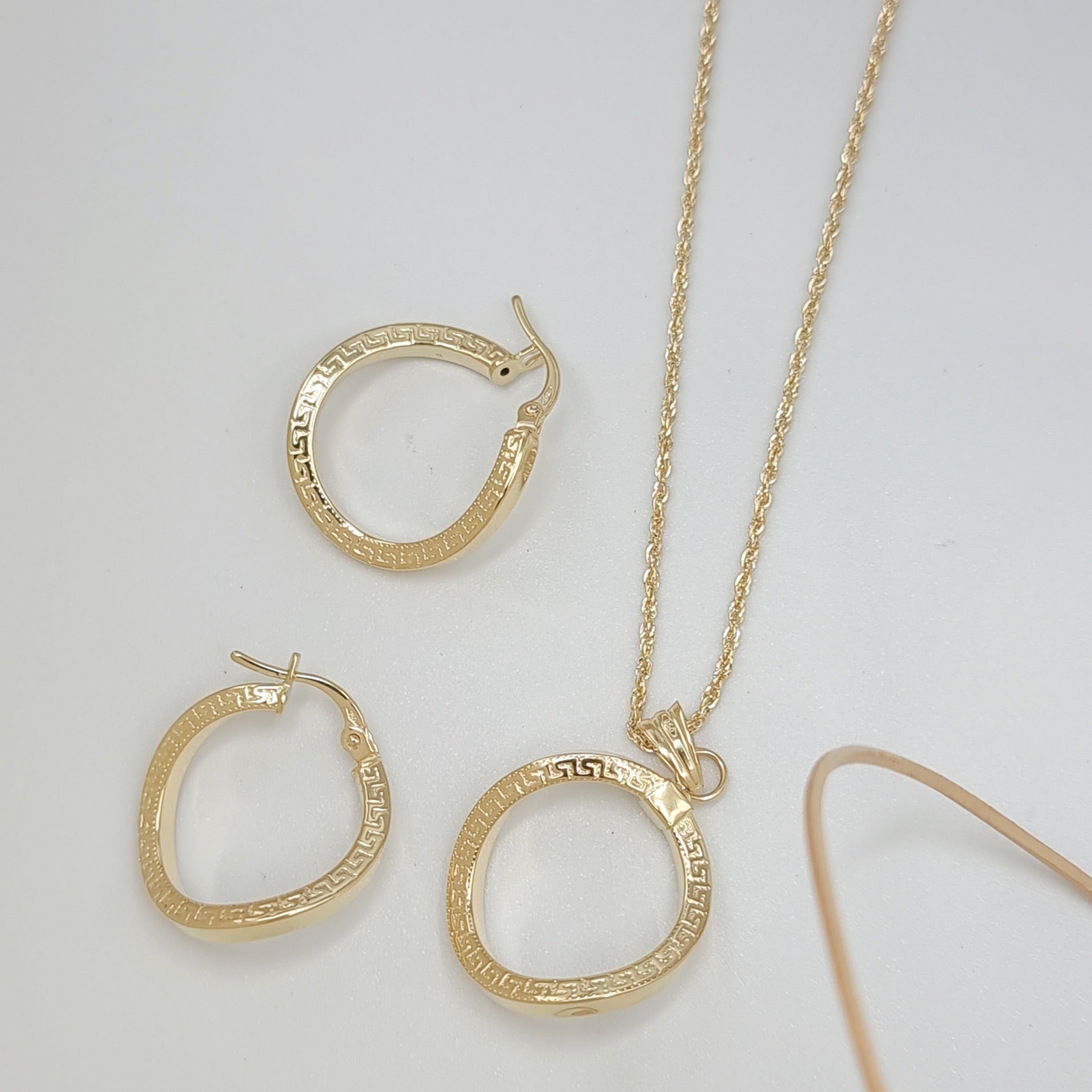 18K Pure Gold Curved Round Jewelry Set