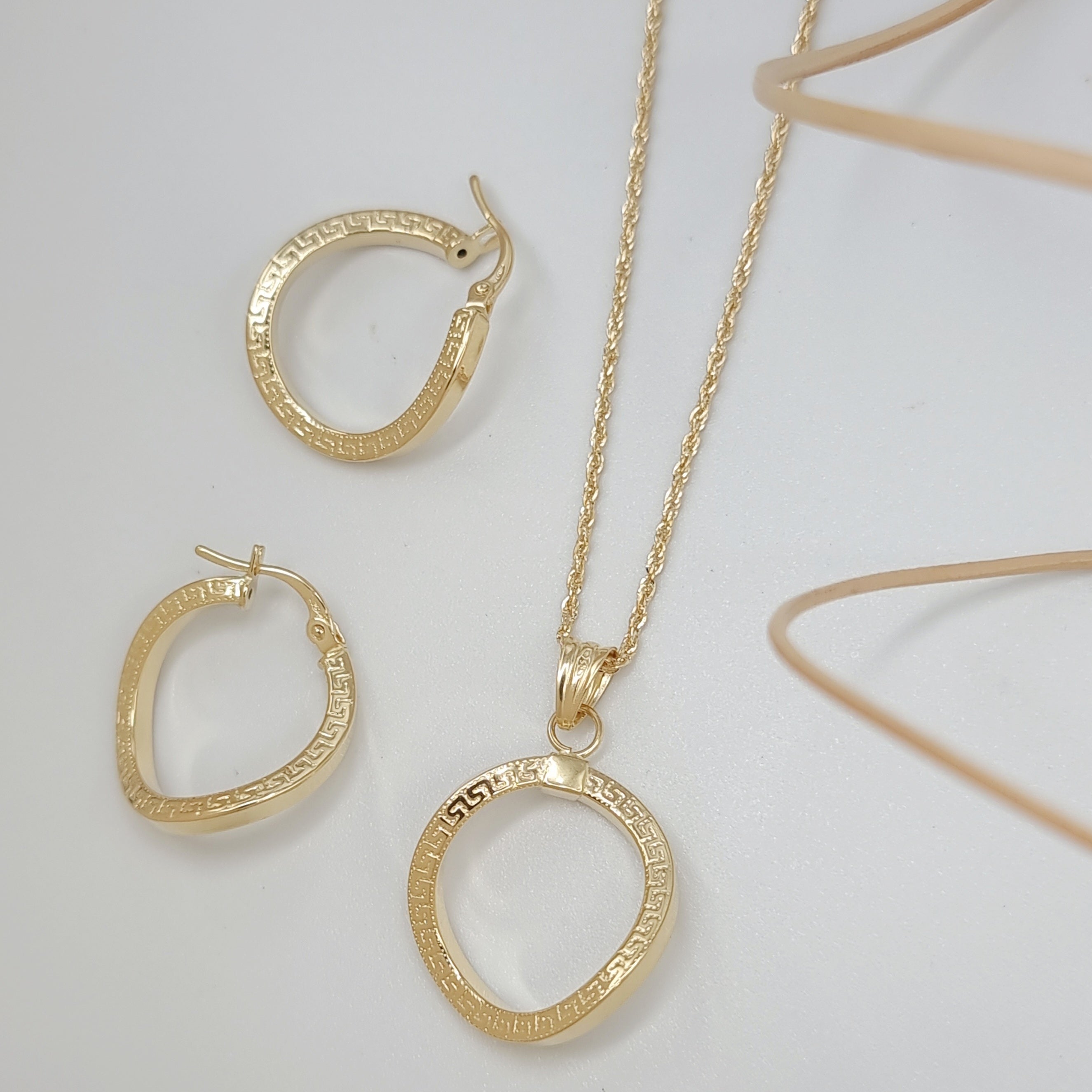 18K Pure Gold Curved Round Jewelry Set