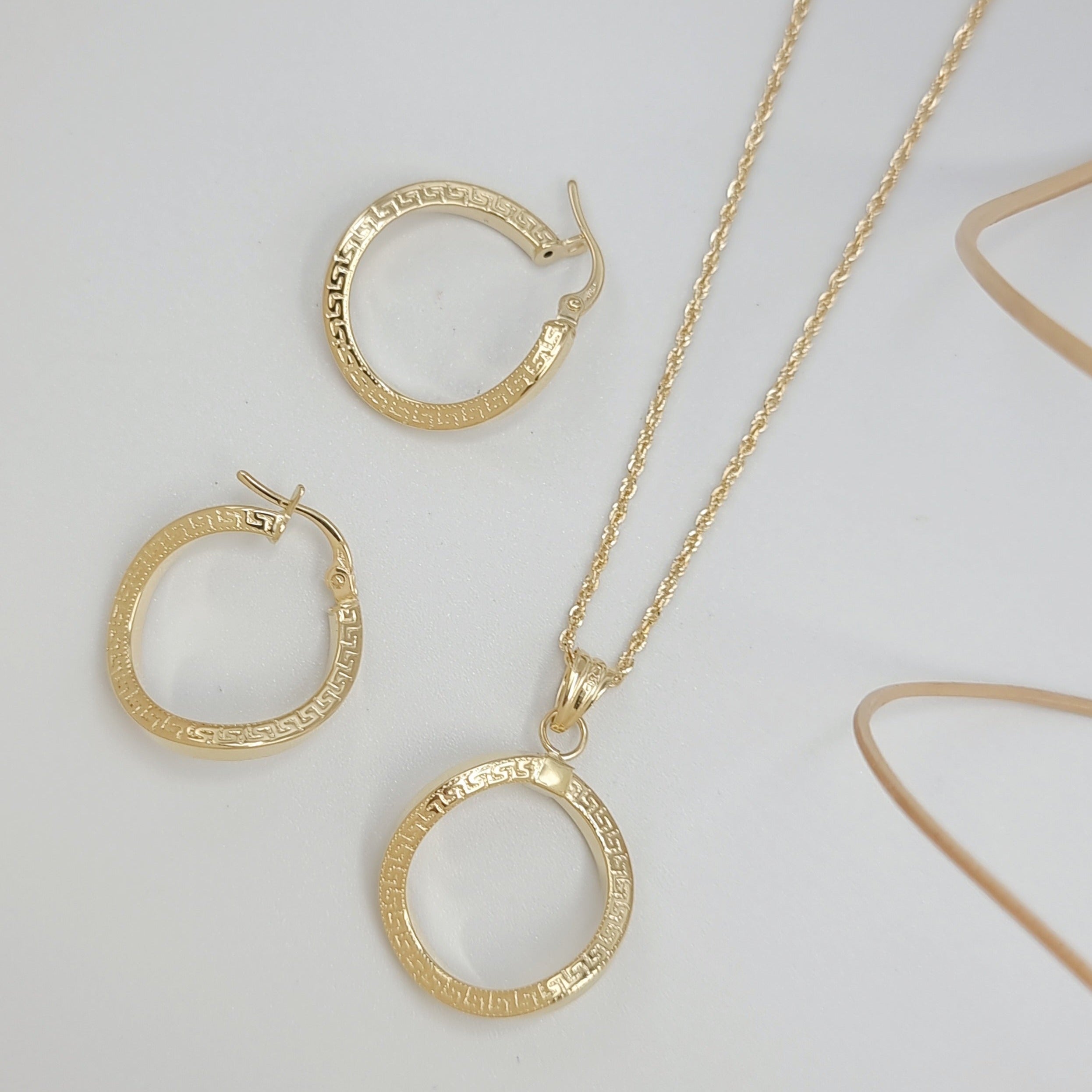 18K Pure Gold Curved Round Jewelry Set