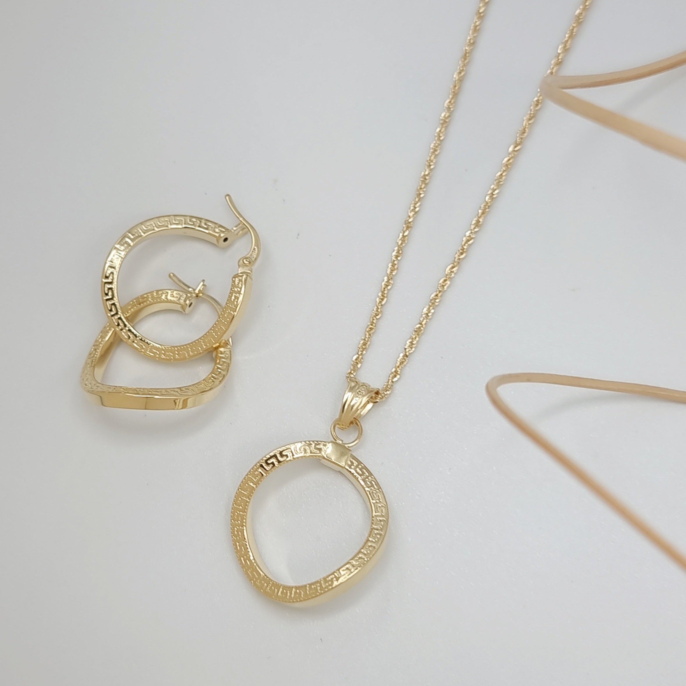 18K Pure Gold Curved Round Jewelry Set