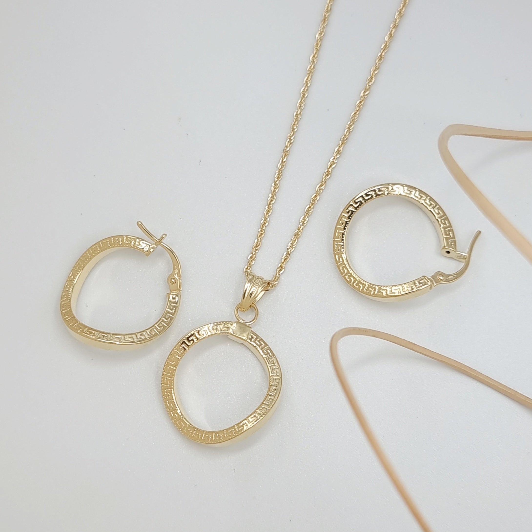 18K Pure Gold Curved Round Jewelry Set