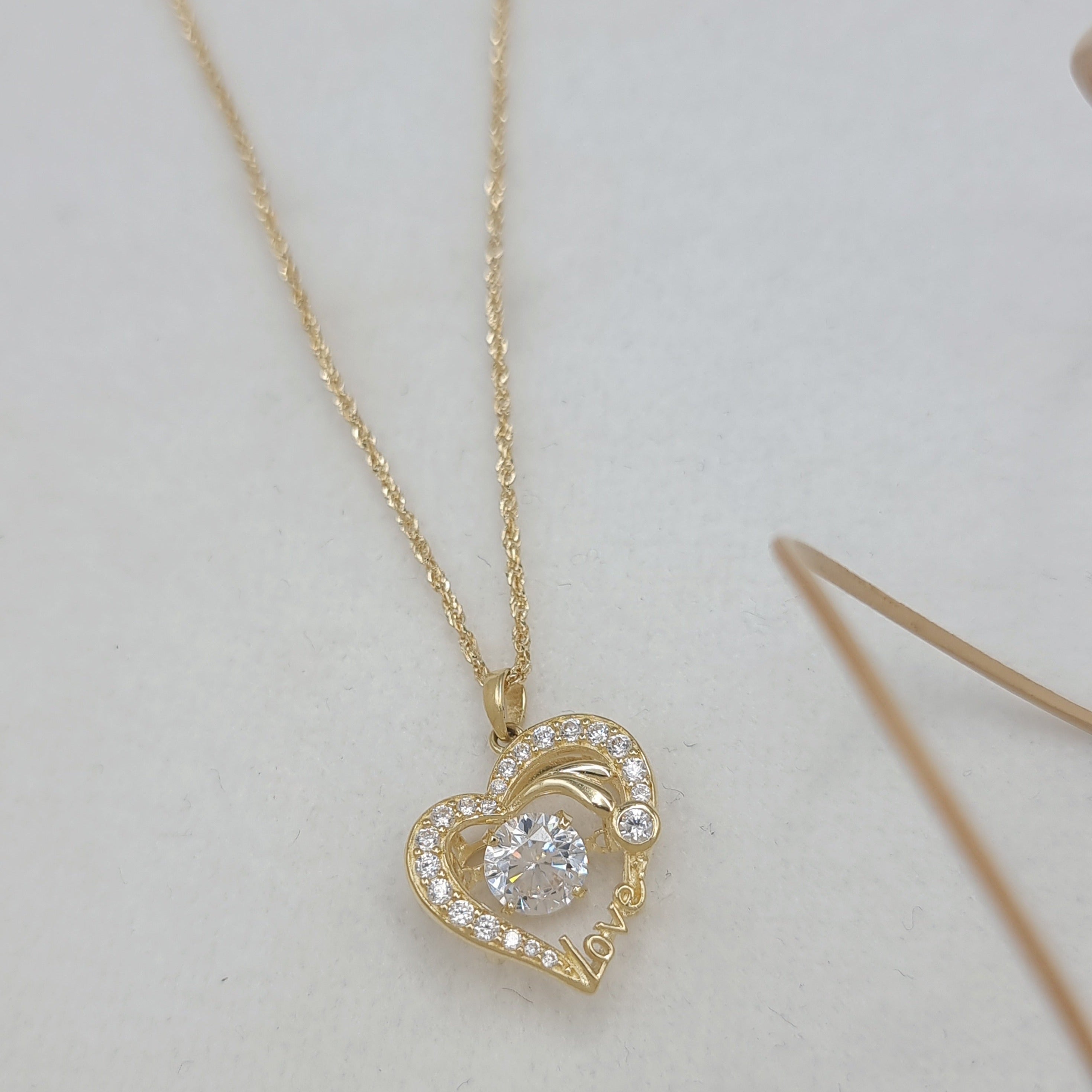 18K Pure Gold Heart Stone Necklace