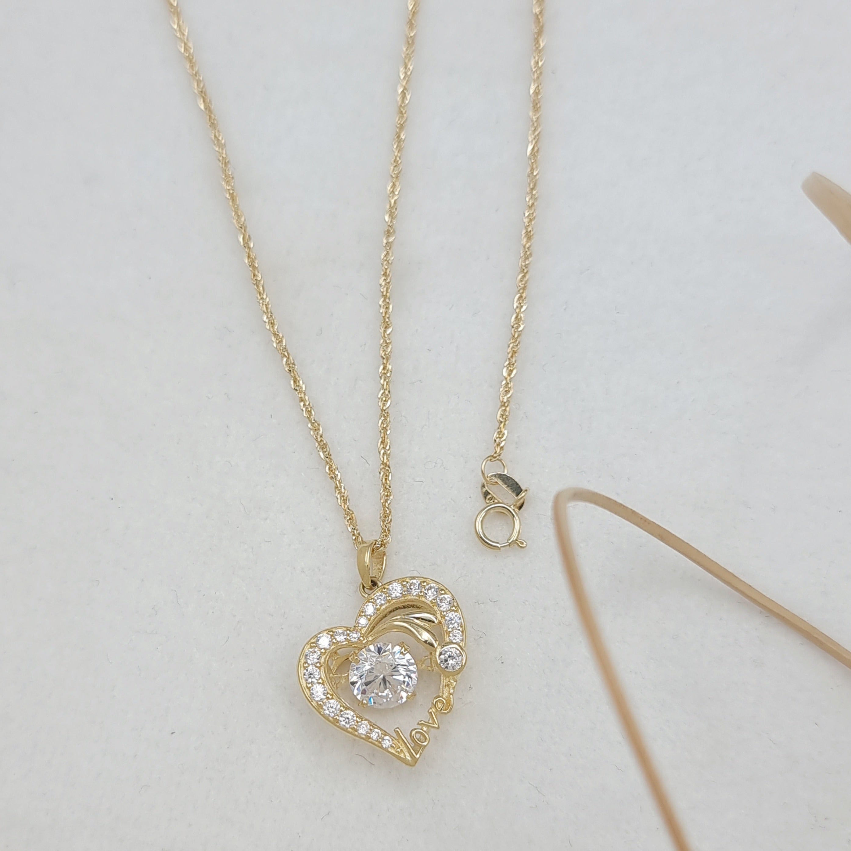 18K Pure Gold Heart Stone Necklace