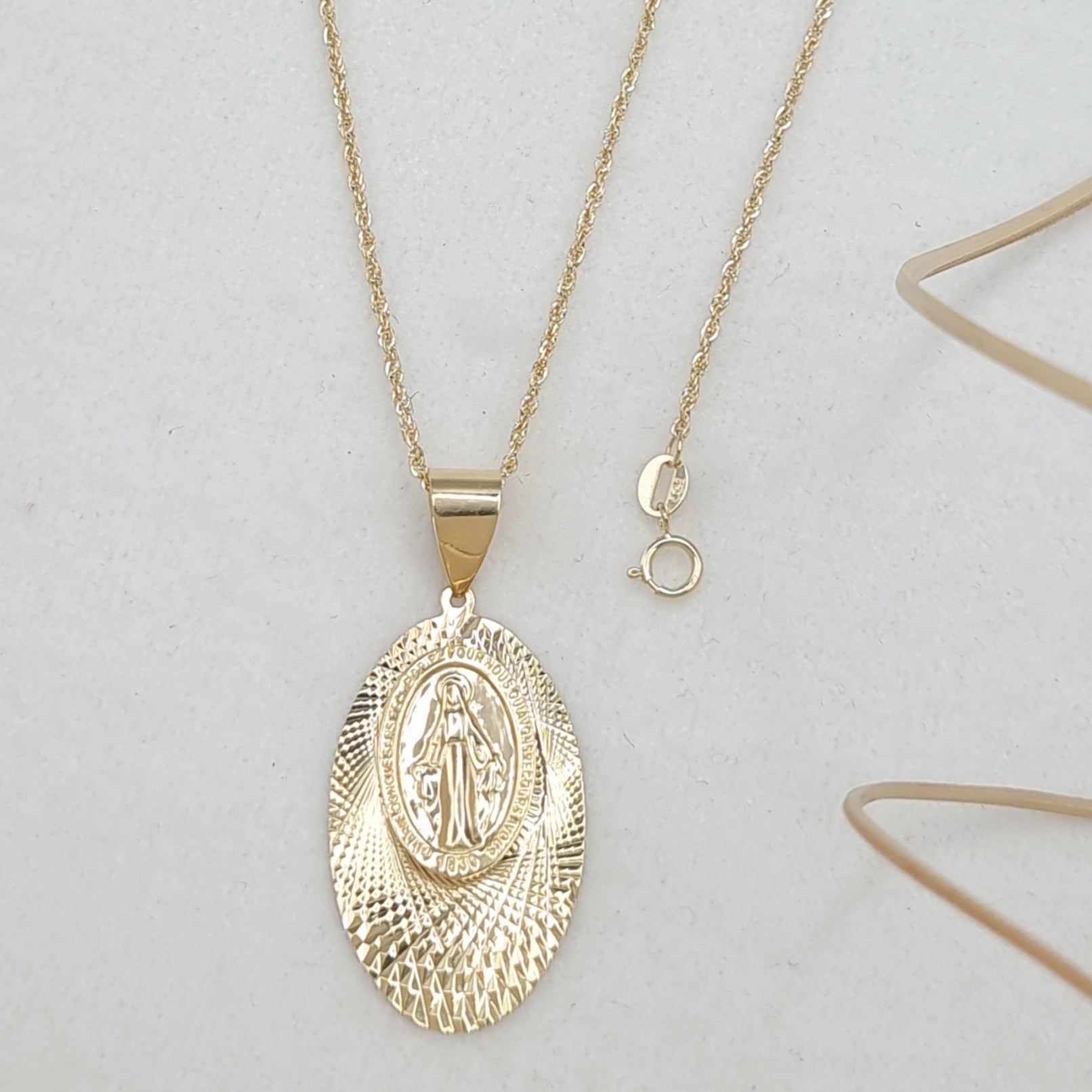 18K Pure Gold Oval Jesus Necklace