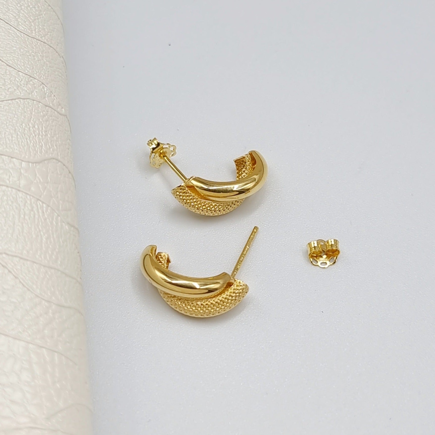 18K Pure Gold Double Twisted Earring Set