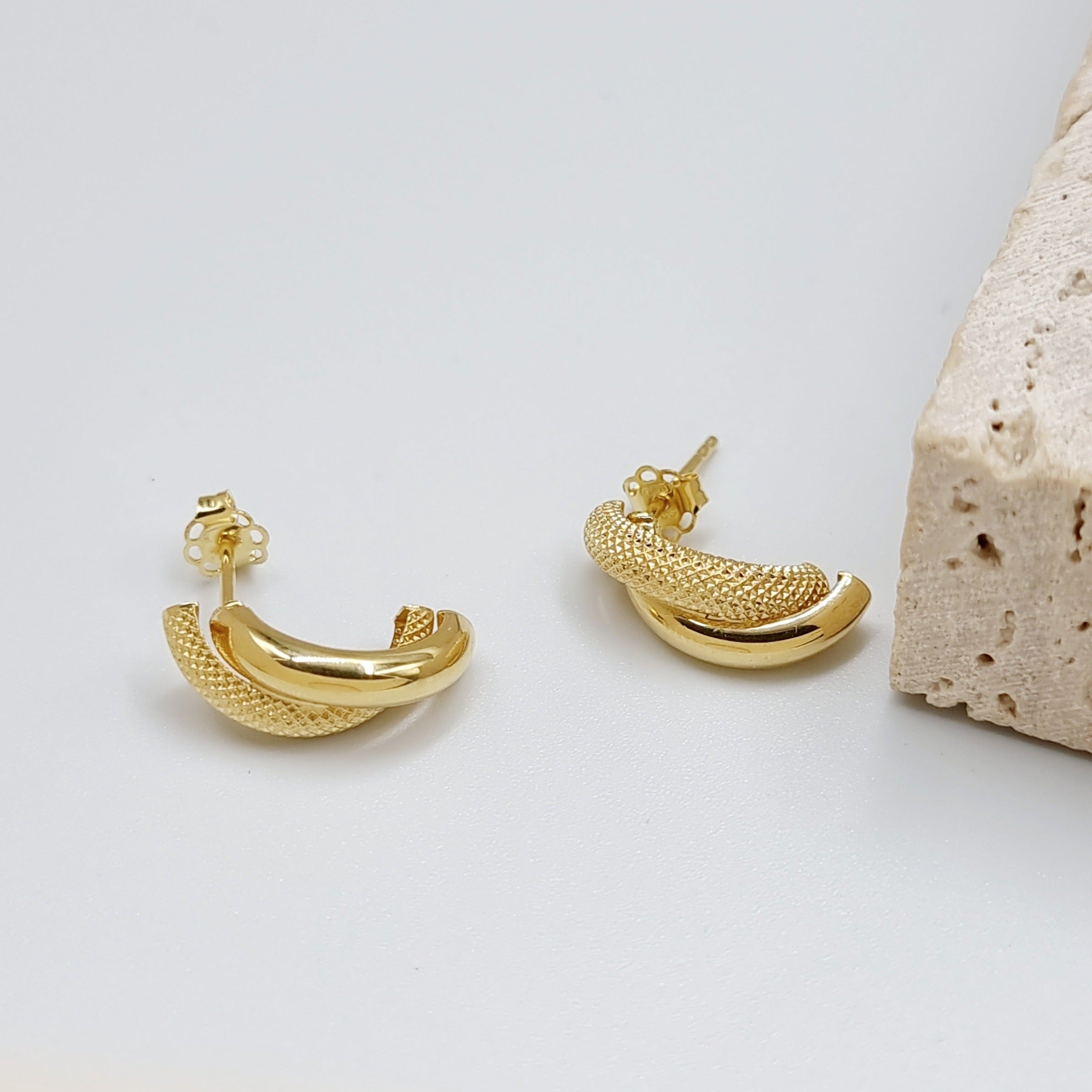 18K Pure Gold Double Twisted Earring Set