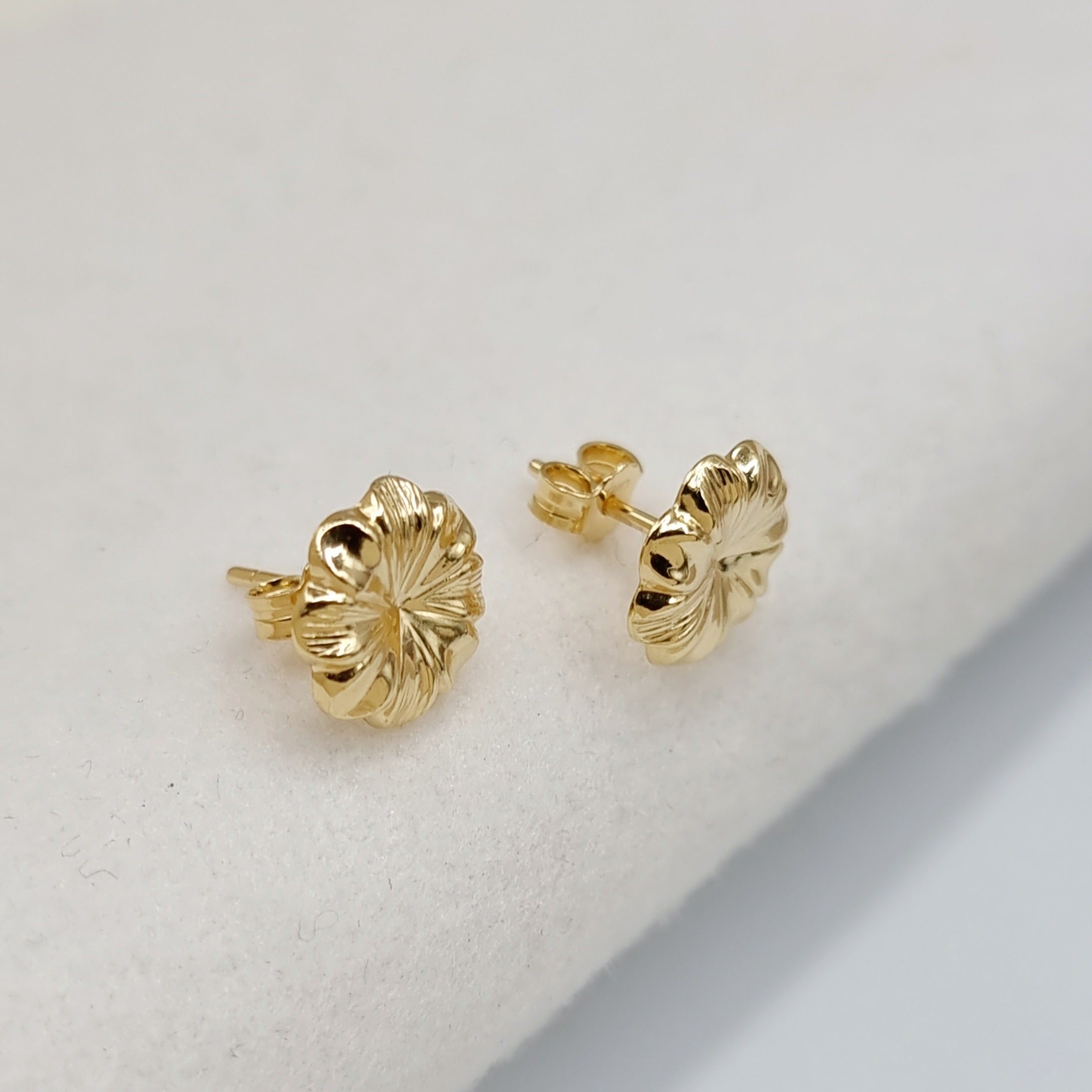 18K Pure Gold Flower Earring Set