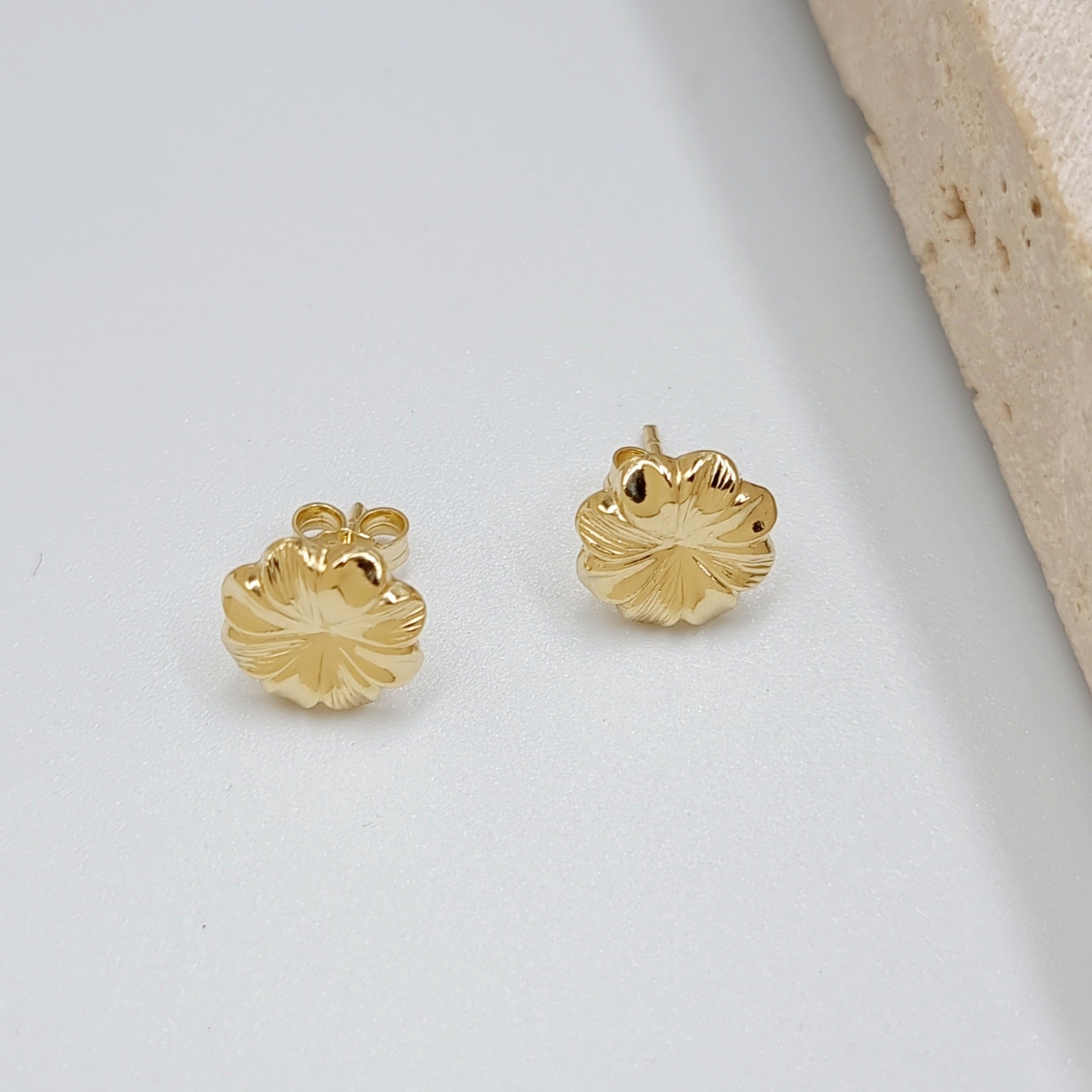 18K Pure Gold Flower Earring Set