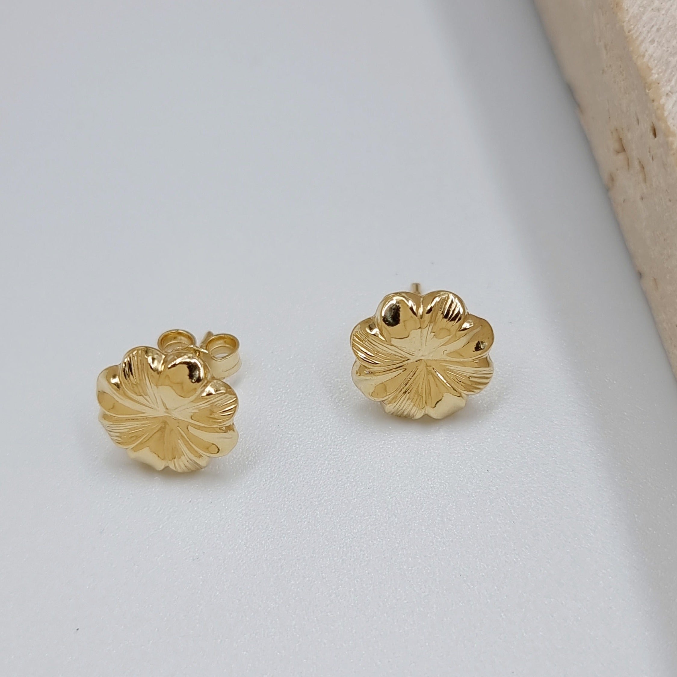 18K Pure Gold Flower Earring Set