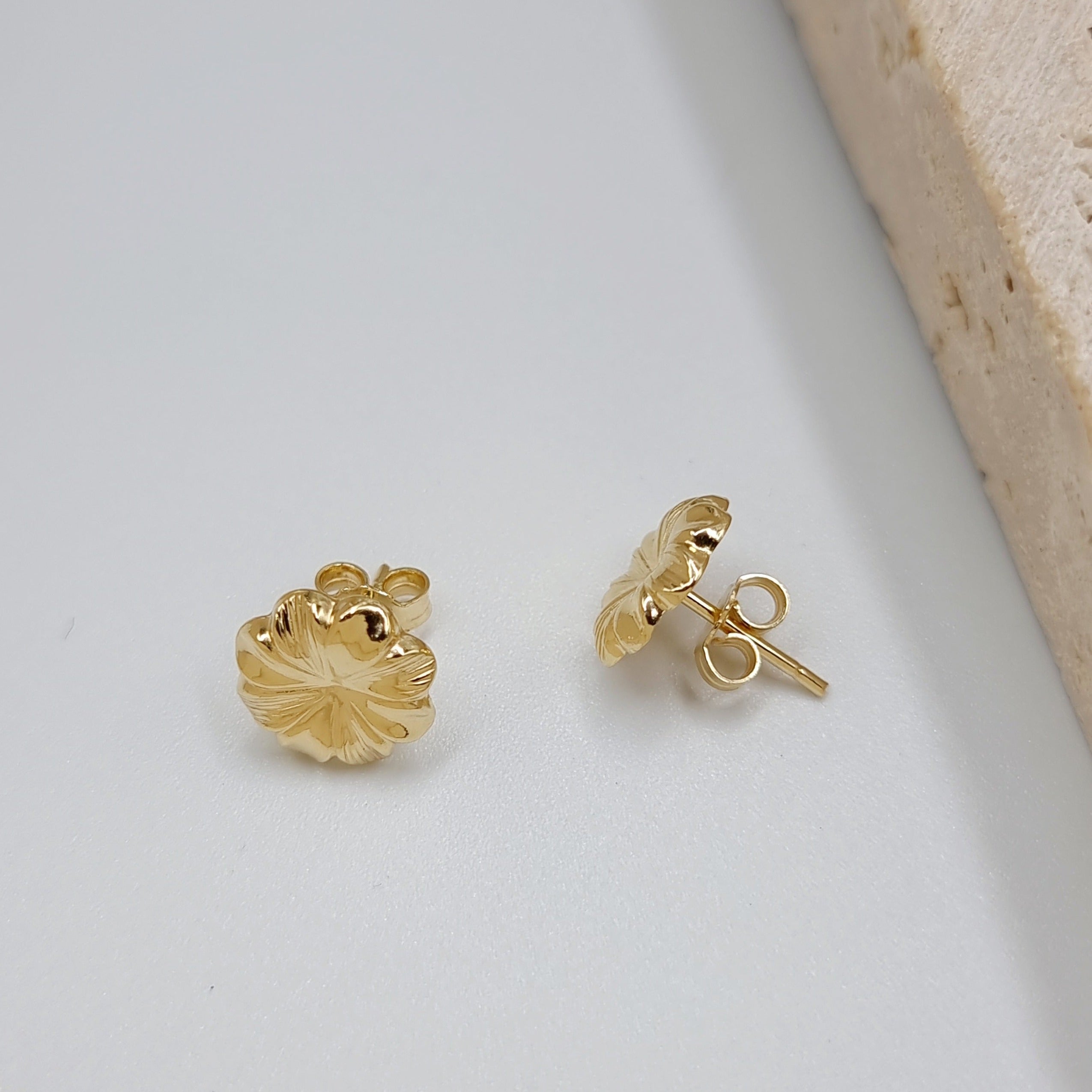 18K Pure Gold Flower Earring Set