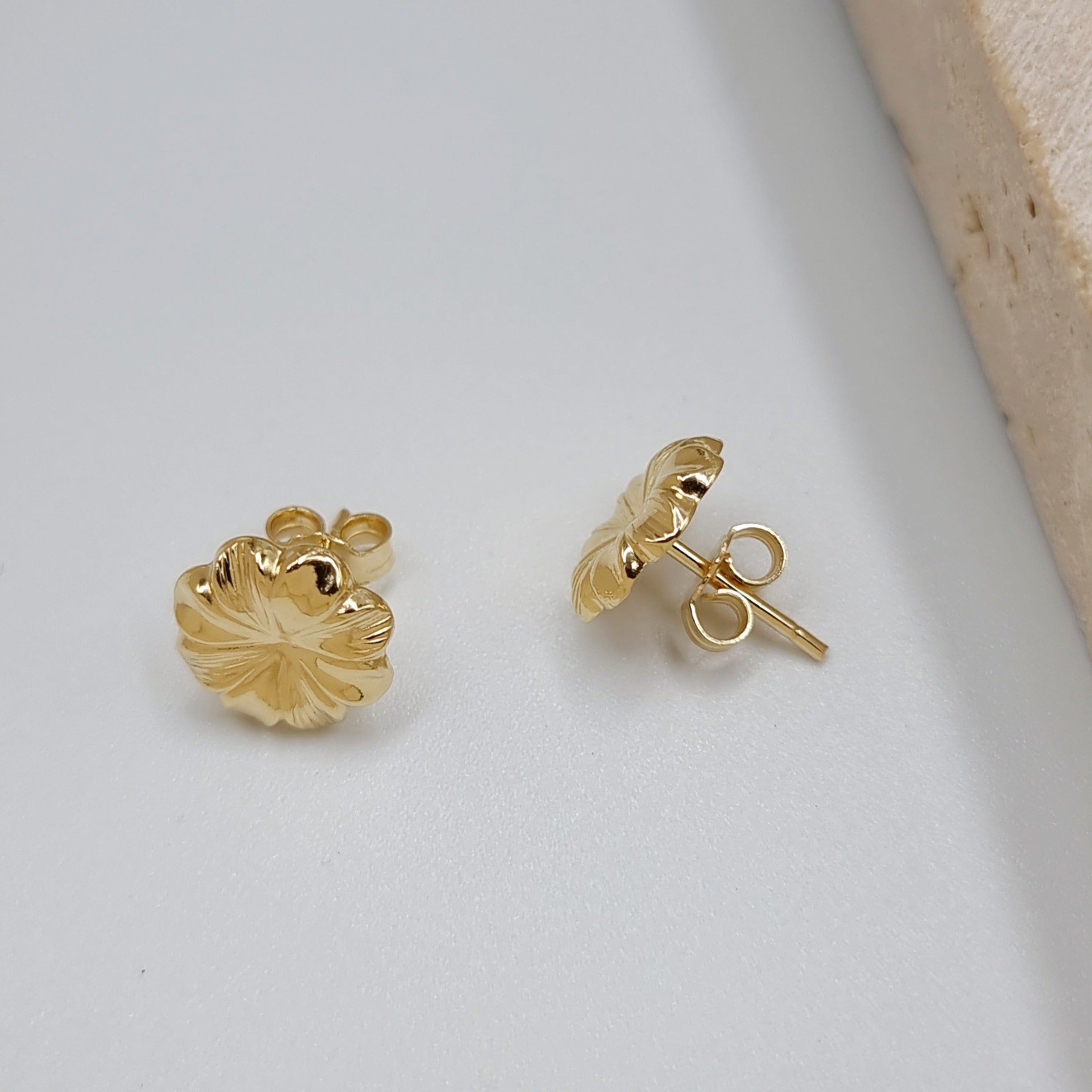 18K Pure Gold Flower Earring Set