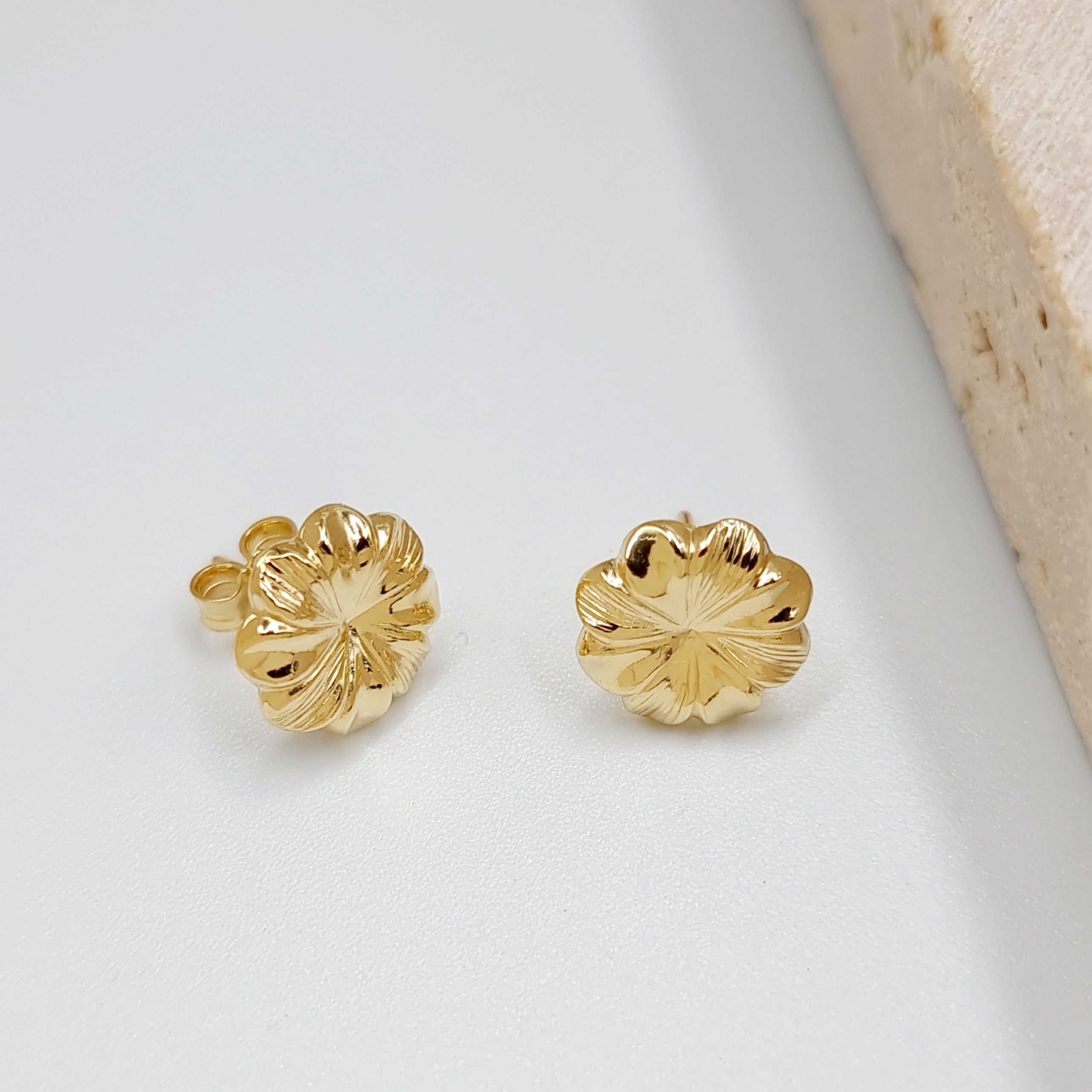 18K Pure Gold Flower Earring Set