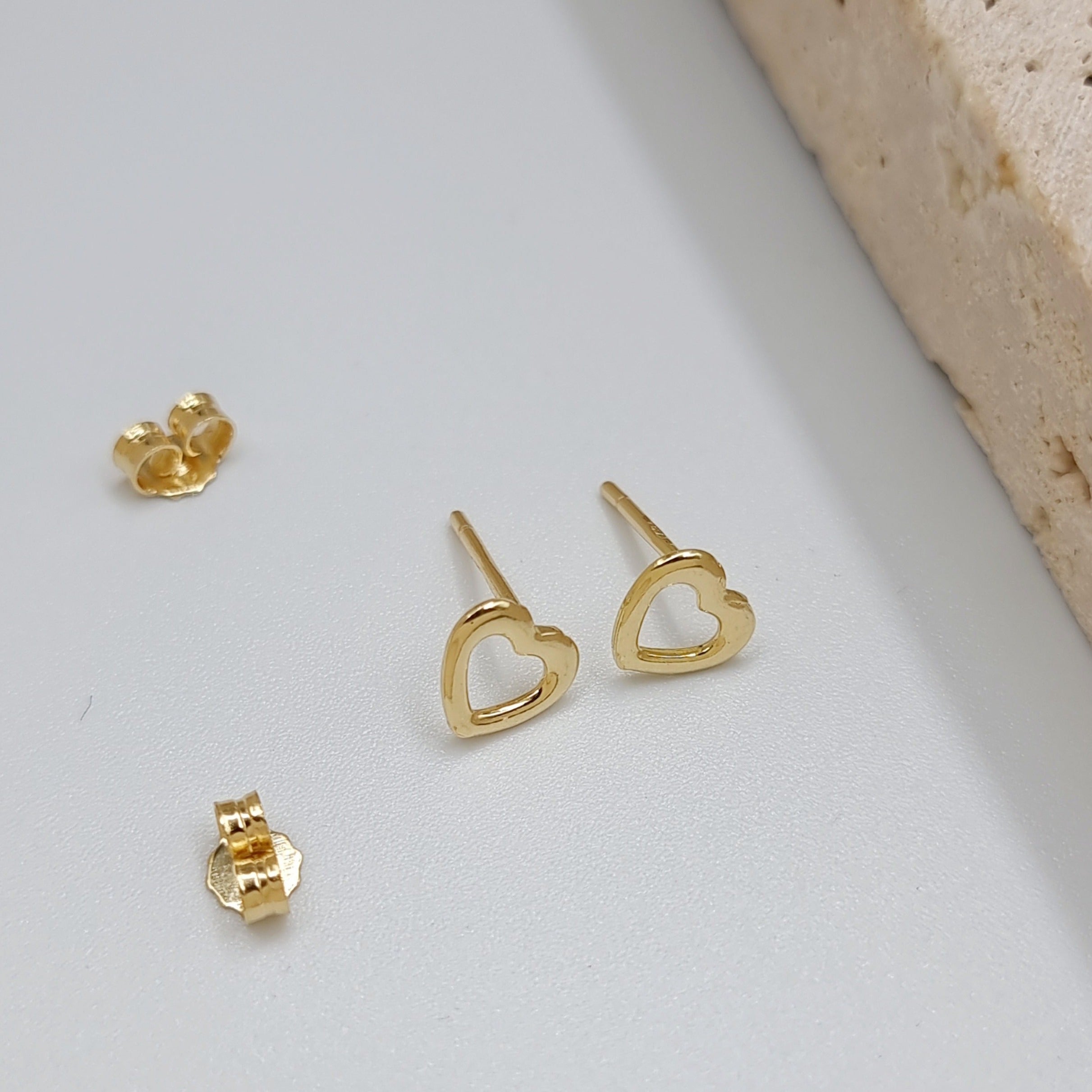 18K Pure Gold Heart Earring Set