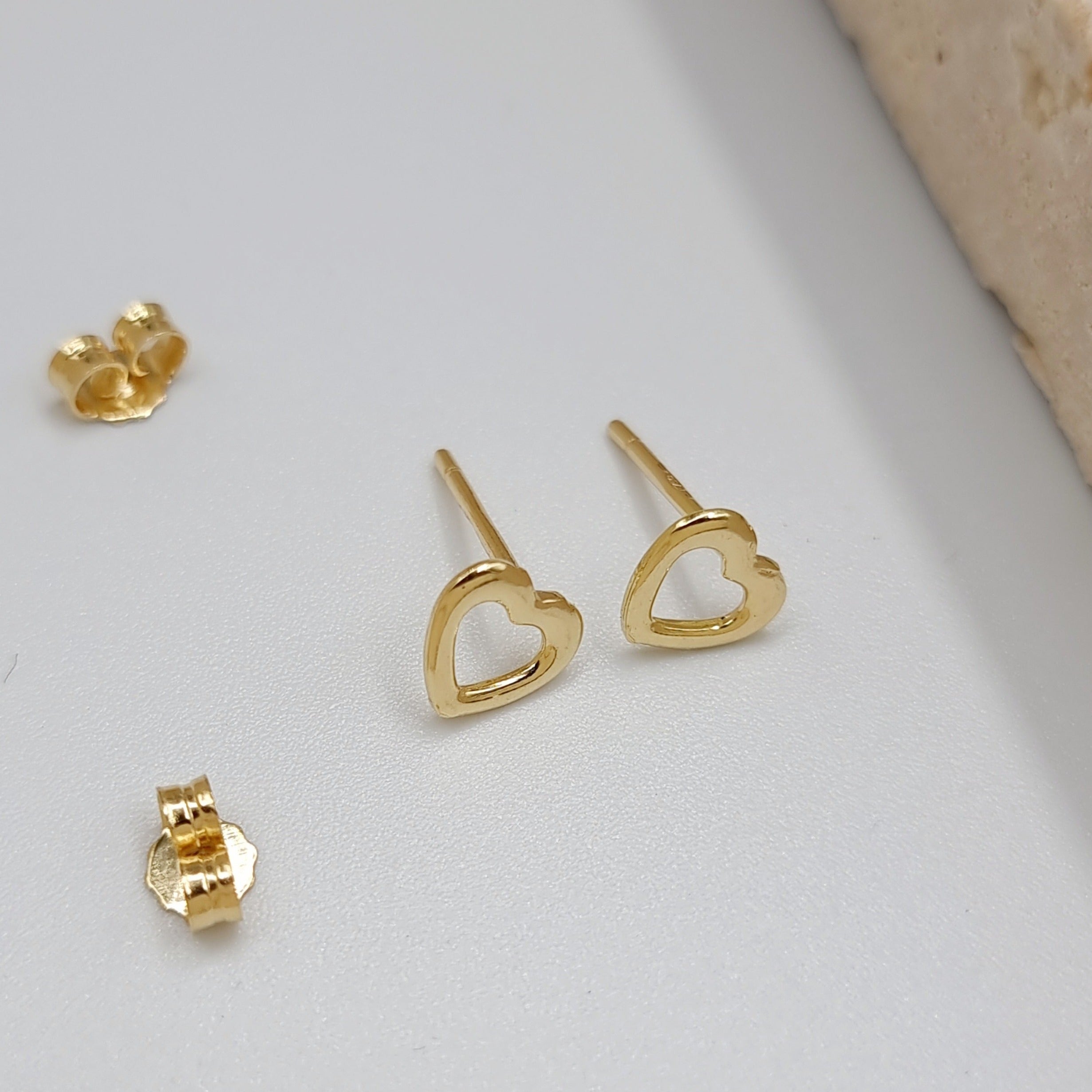 18K Pure Gold Heart Earring Set