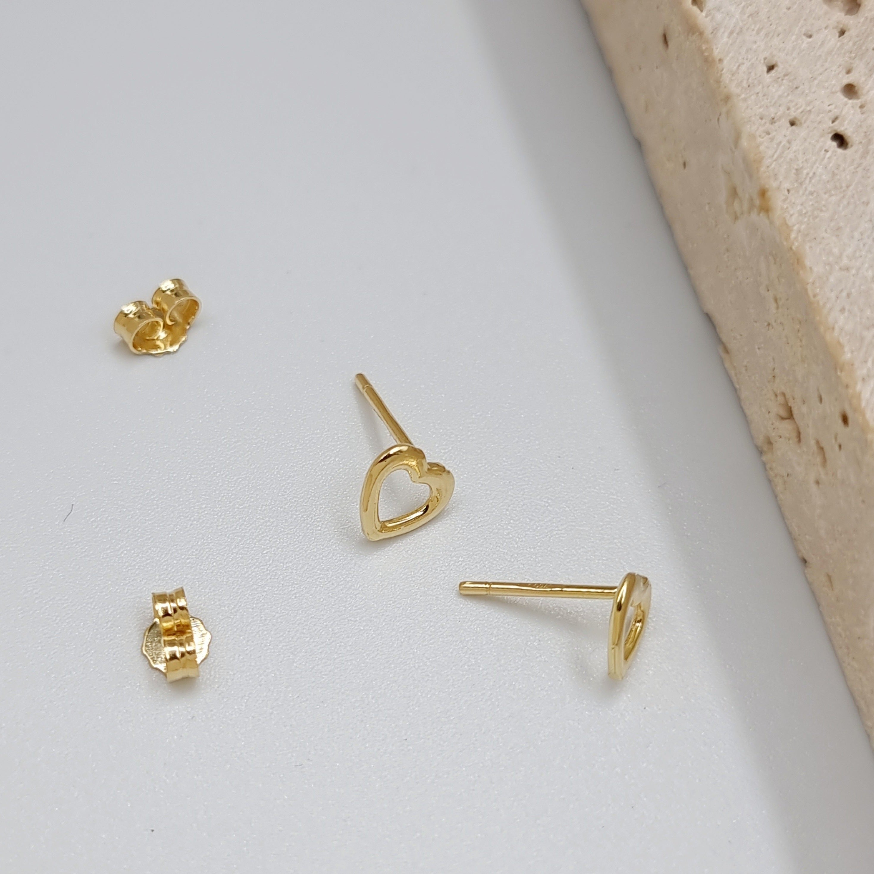 18K Pure Gold Heart Earring Set