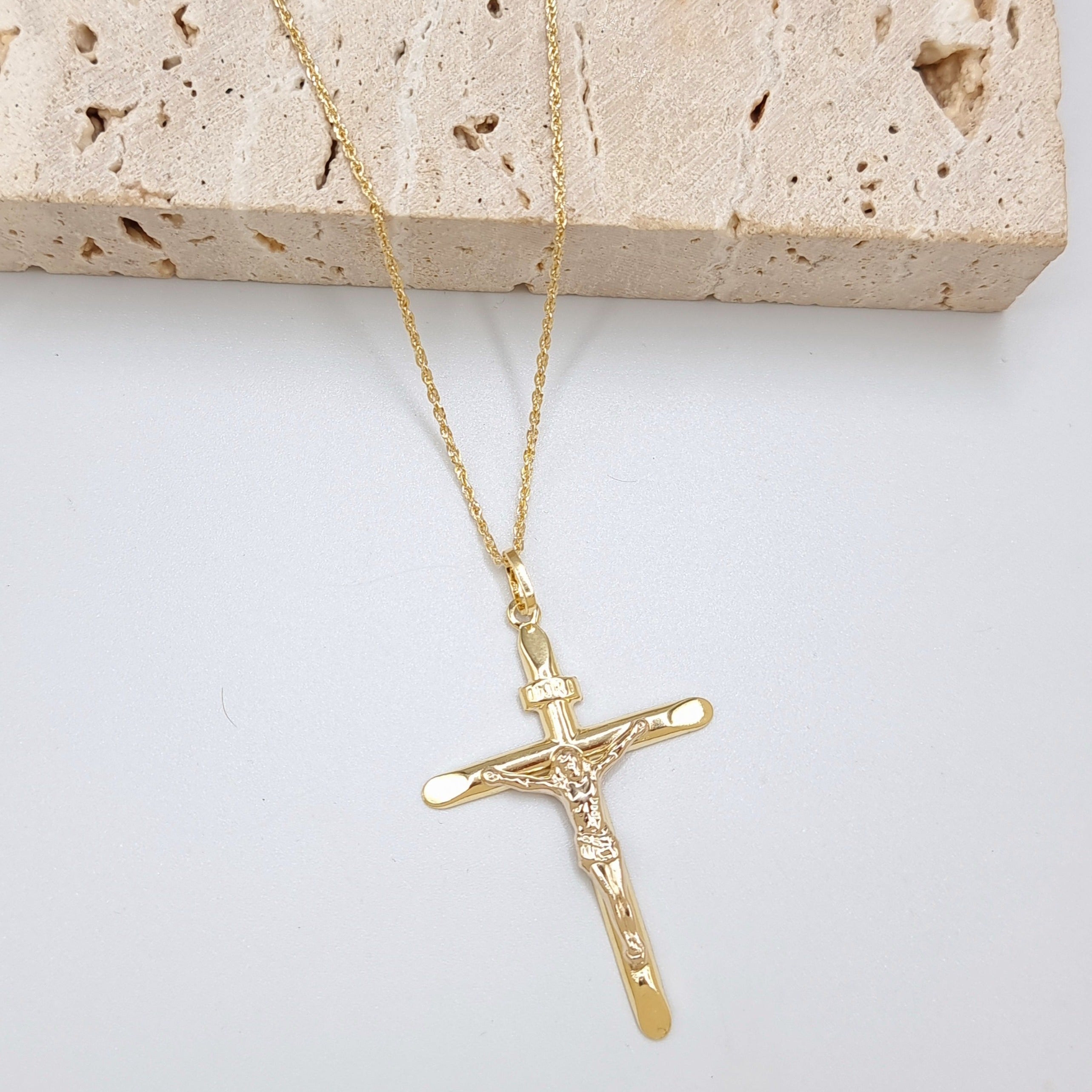 18K Pure Gold Jesus Cross Necklace