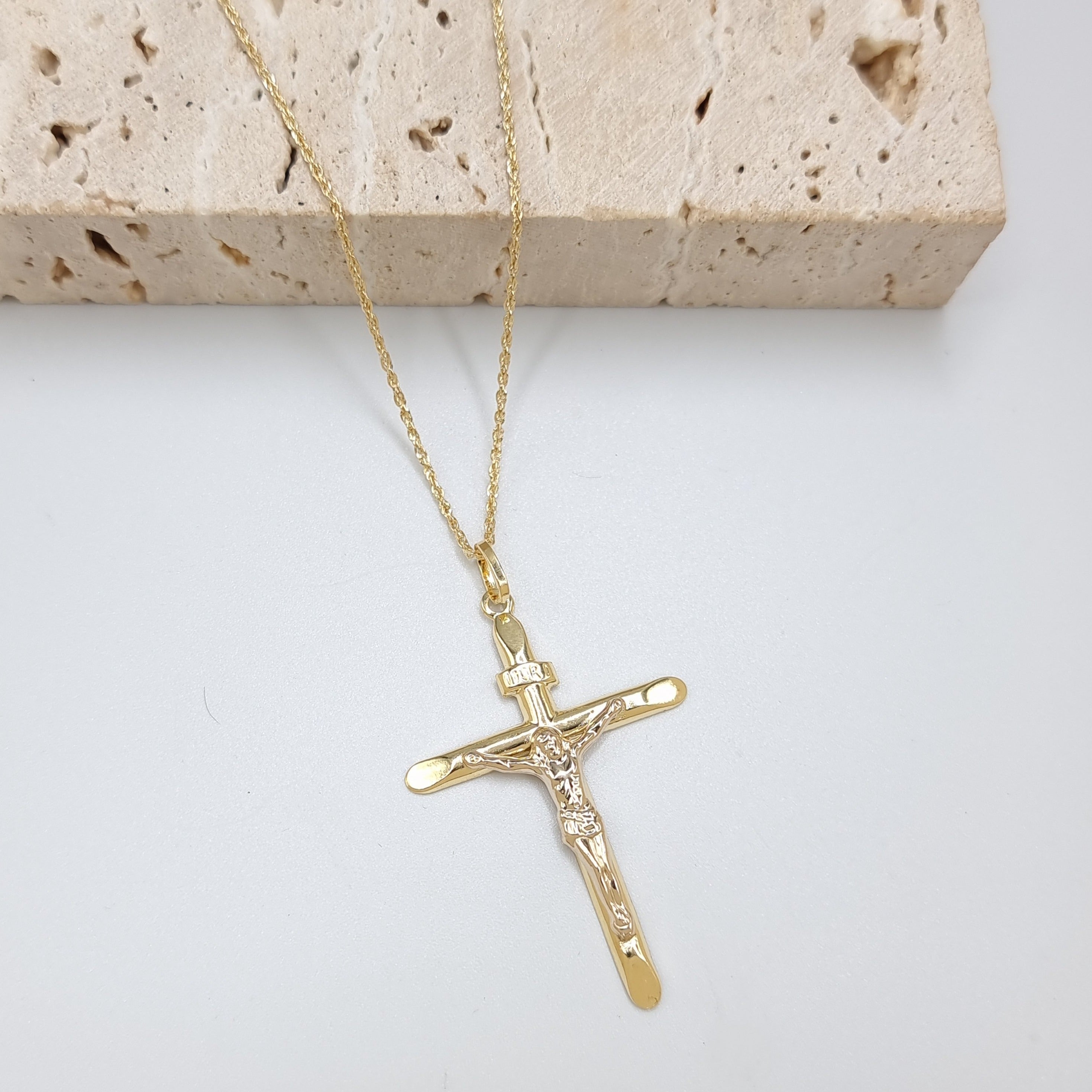 18K Pure Gold Jesus Cross Necklace