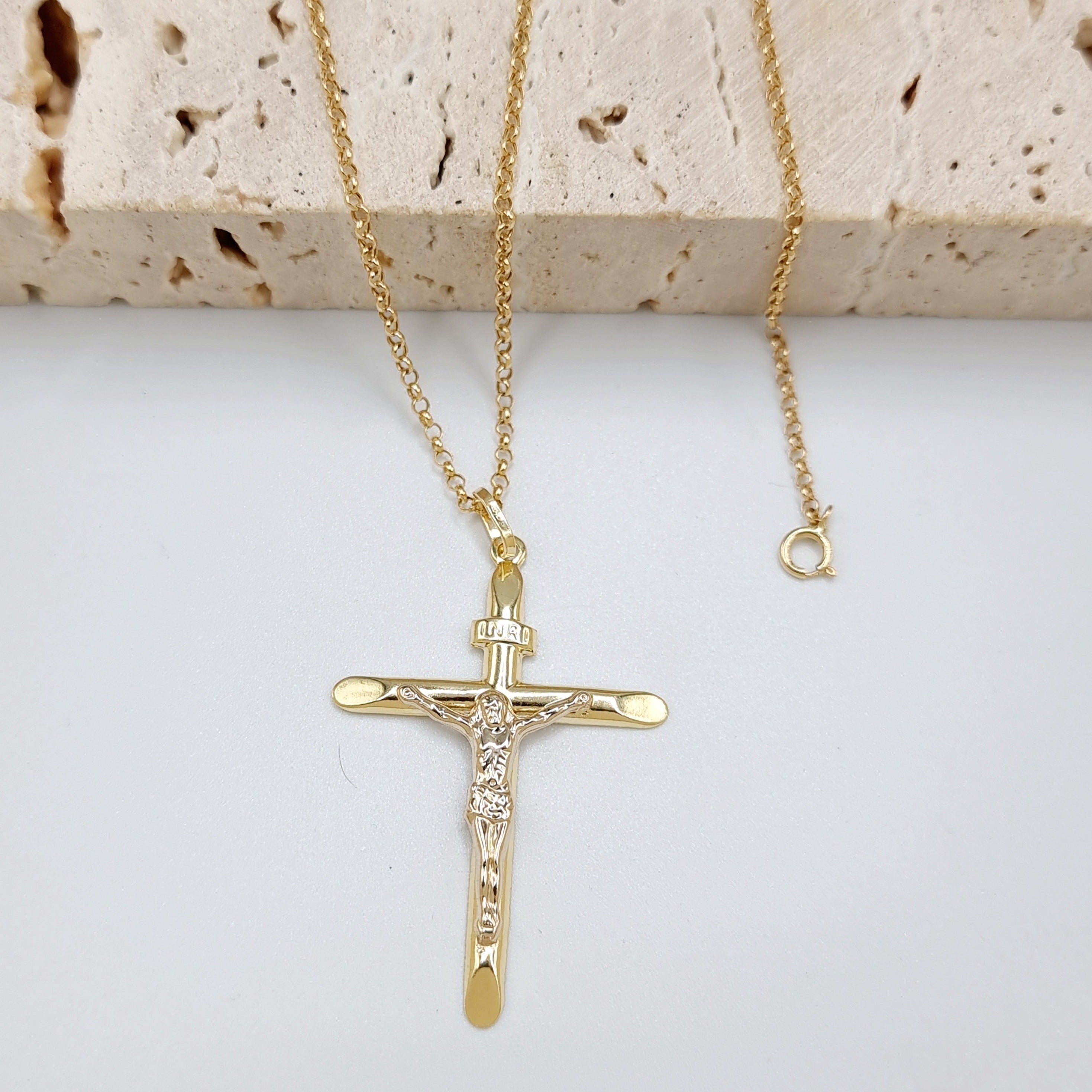 18K Pure Gold Jesus Cross Necklace