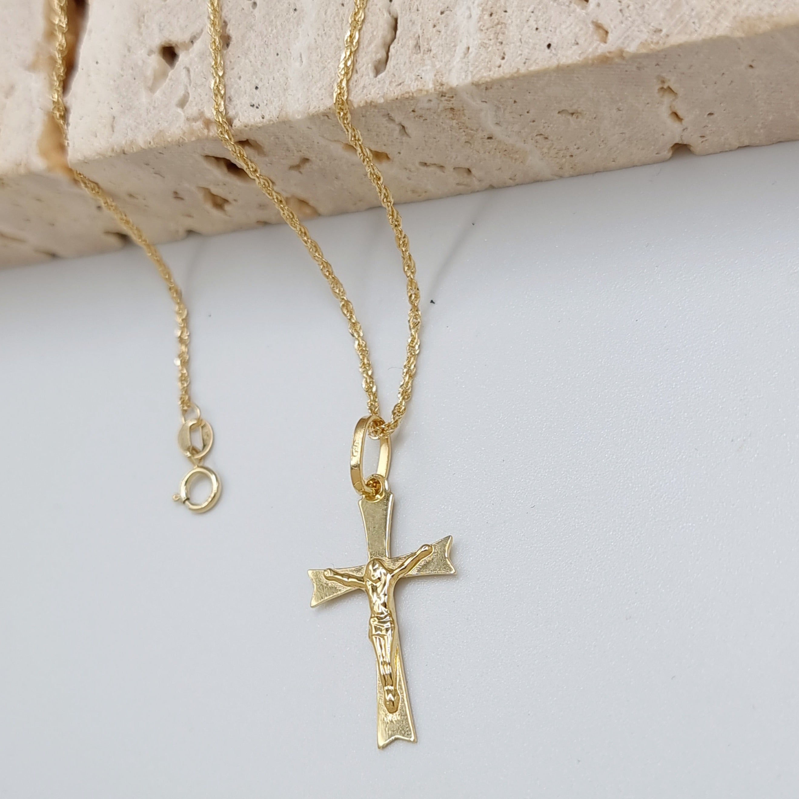 18K Pure Gold Jesus Cross Necklace