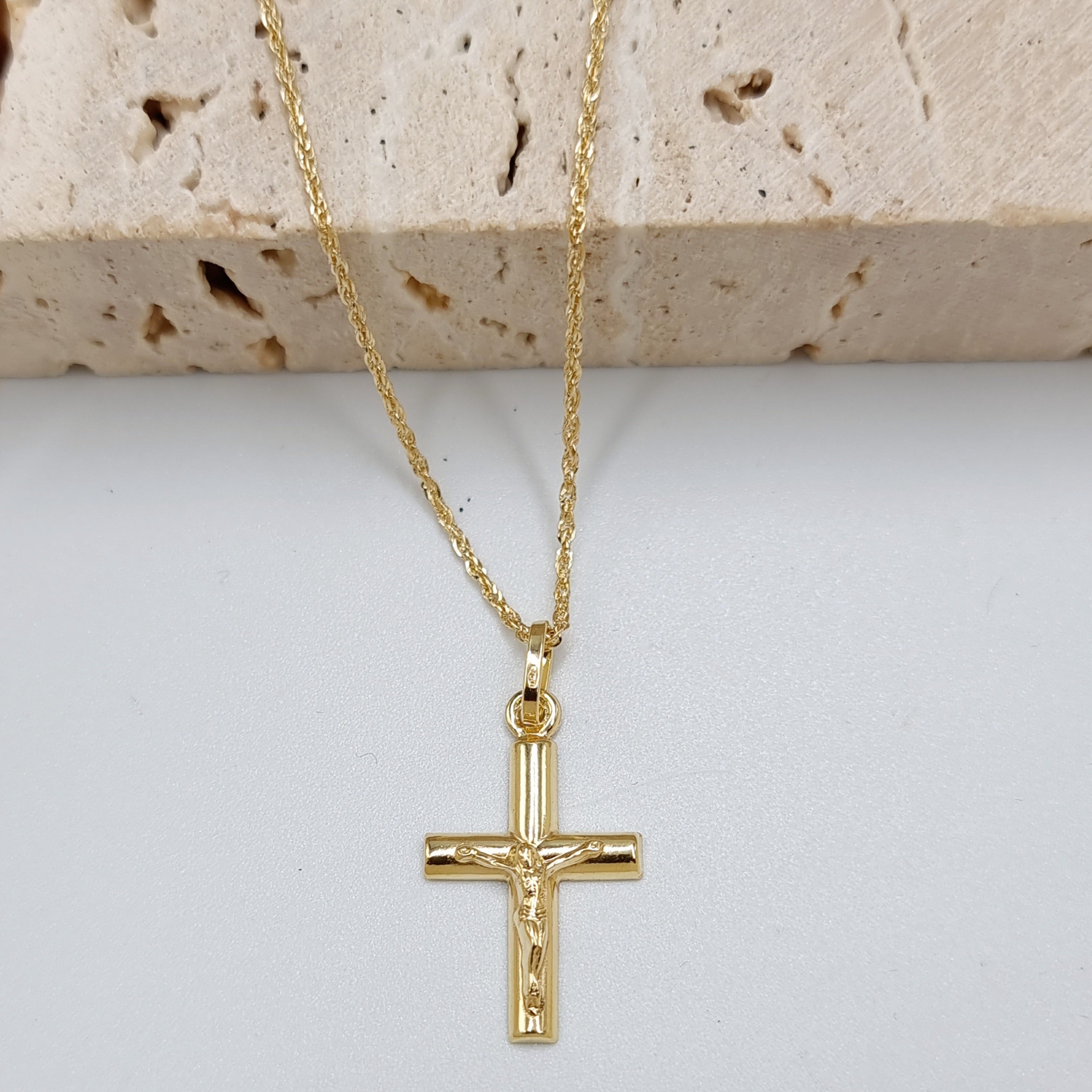 18K Pure Gold Jesus Cross Necklace