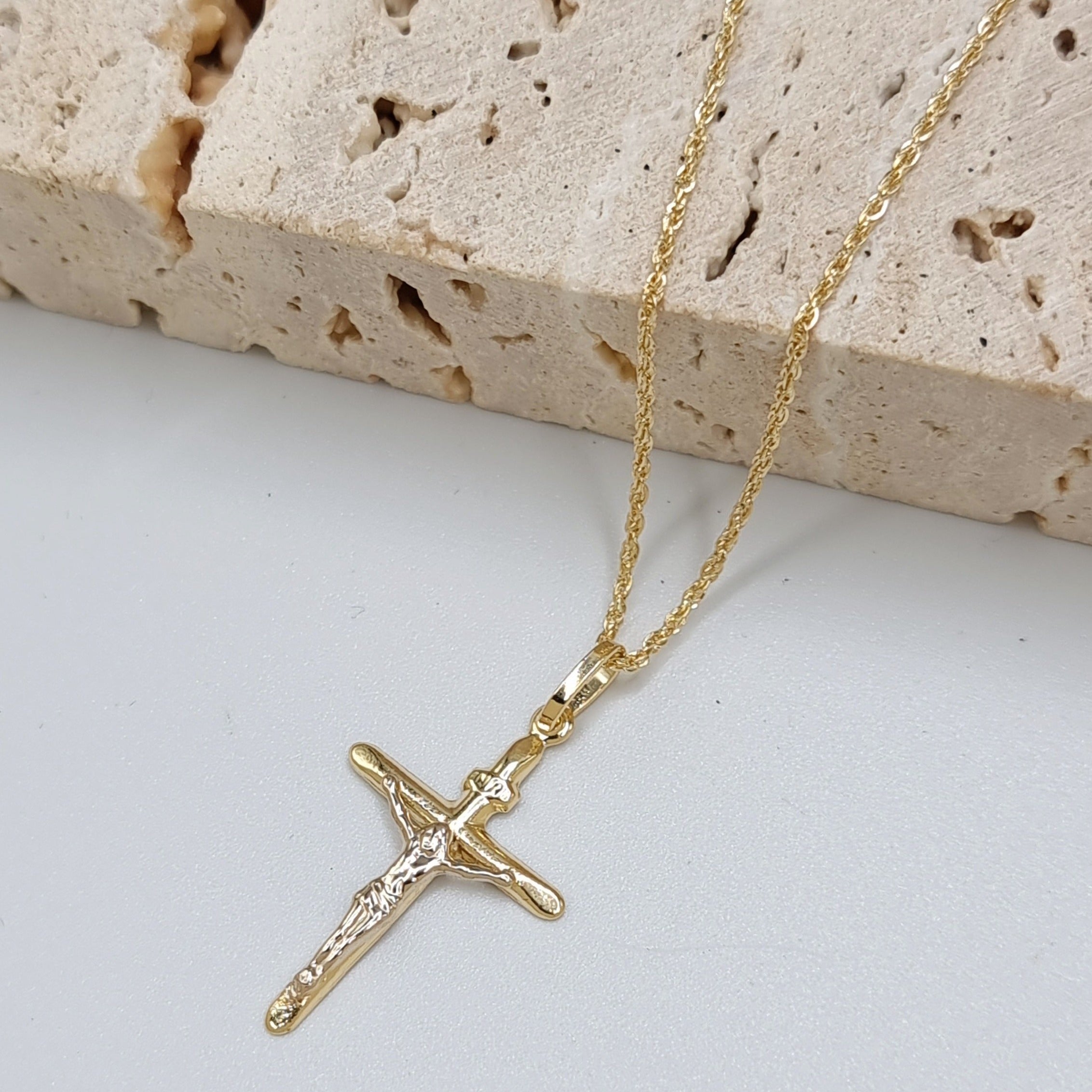 18K Pure Gold Jesus Cross Necklace