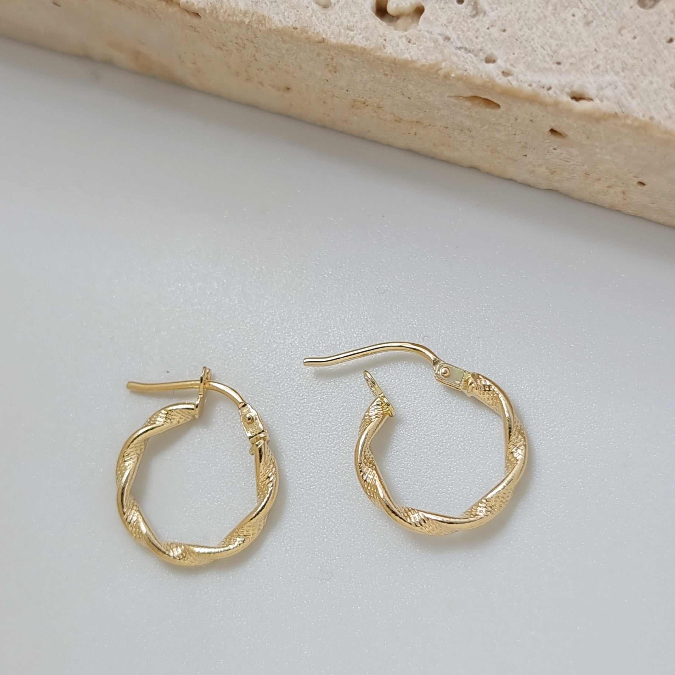 18K Pure Gold Twisted Round Earring Set