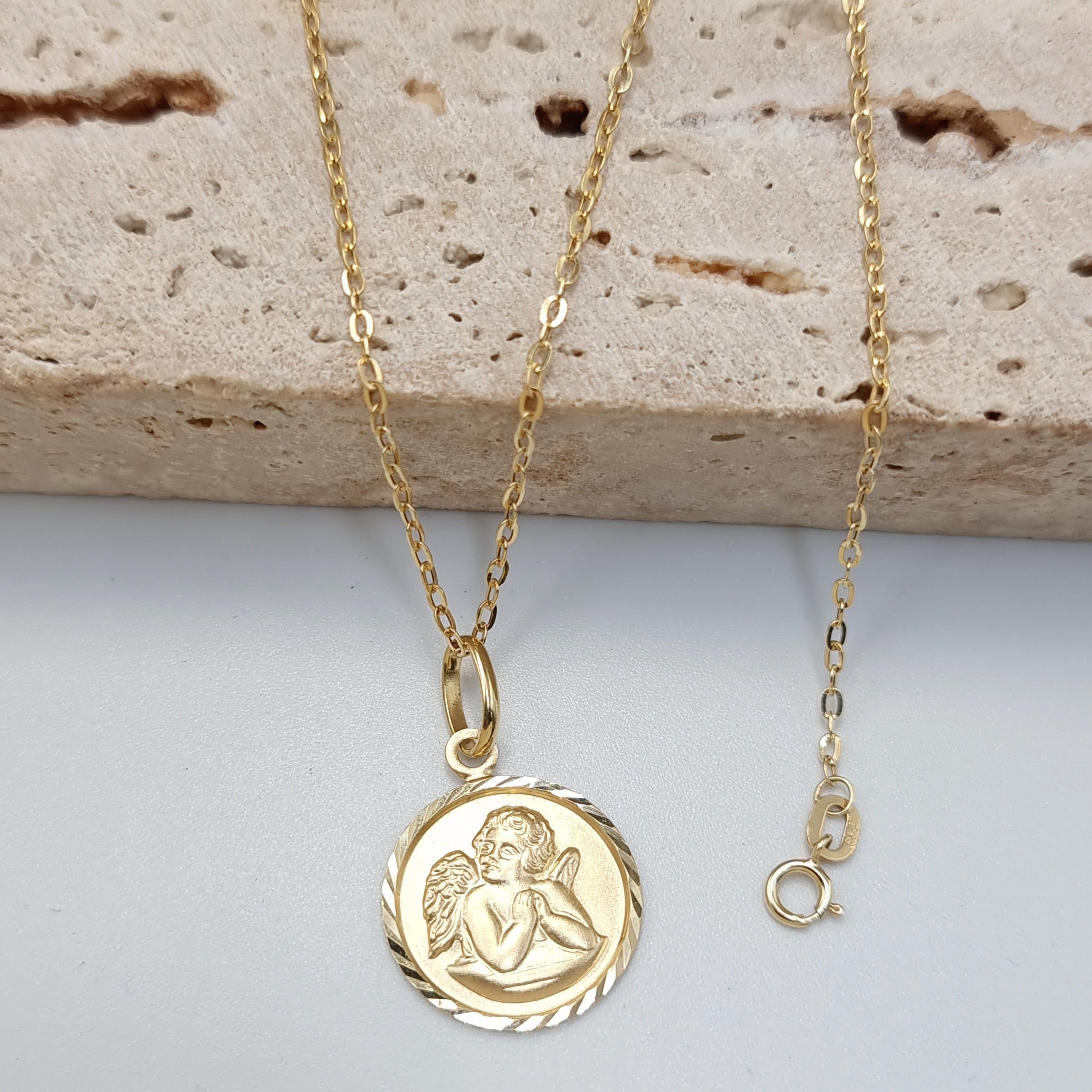 18K Pure Gold Angel Necklace