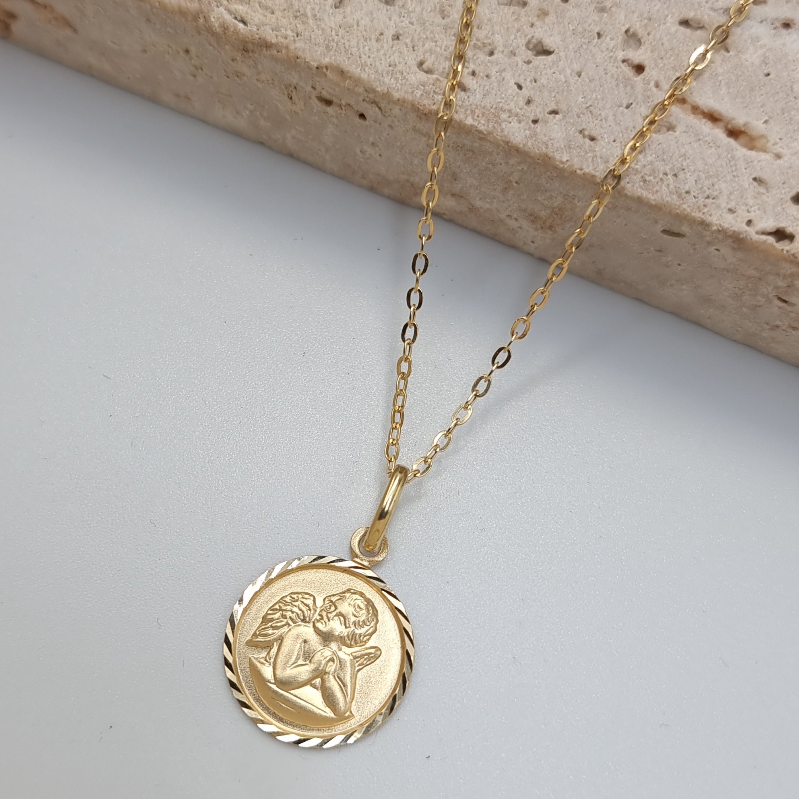 18K Pure Gold Angel Necklace