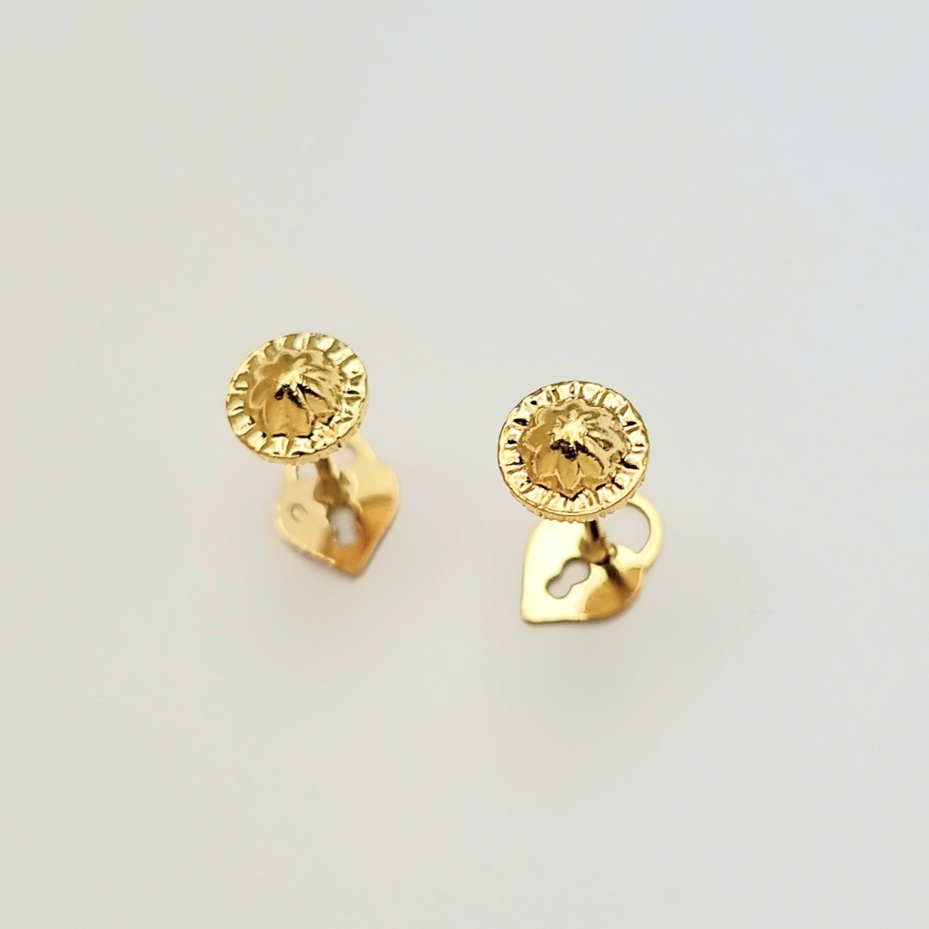 18K Pure Gold Heart Lock Screw Earring Set