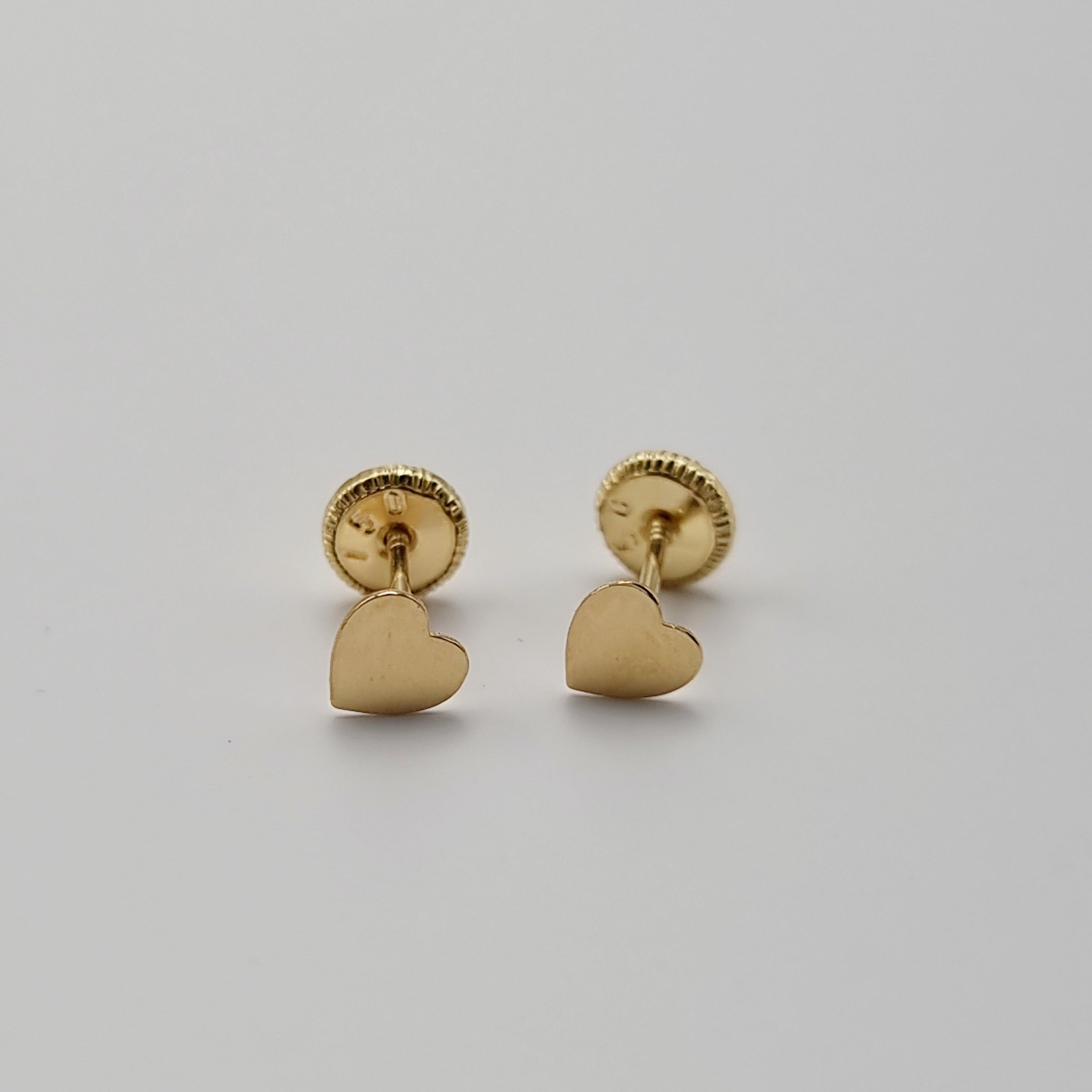 18K Pure Gold Heart Screw Earring Set