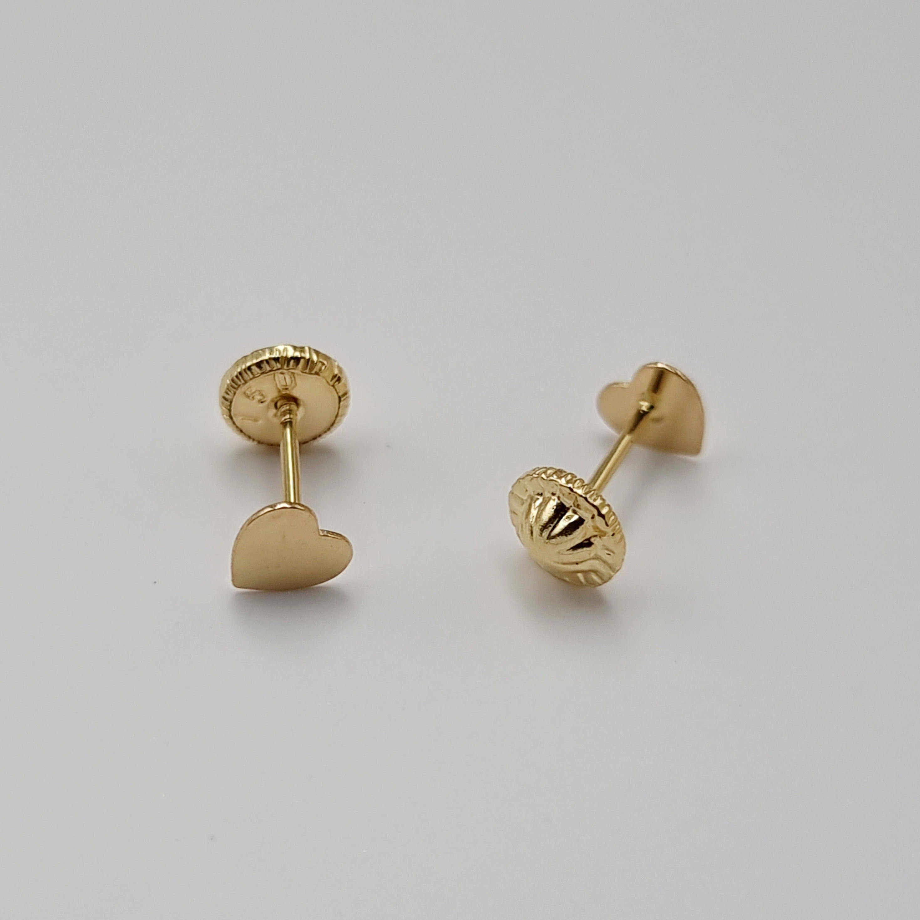 18K Pure Gold Heart Screw Earring Set