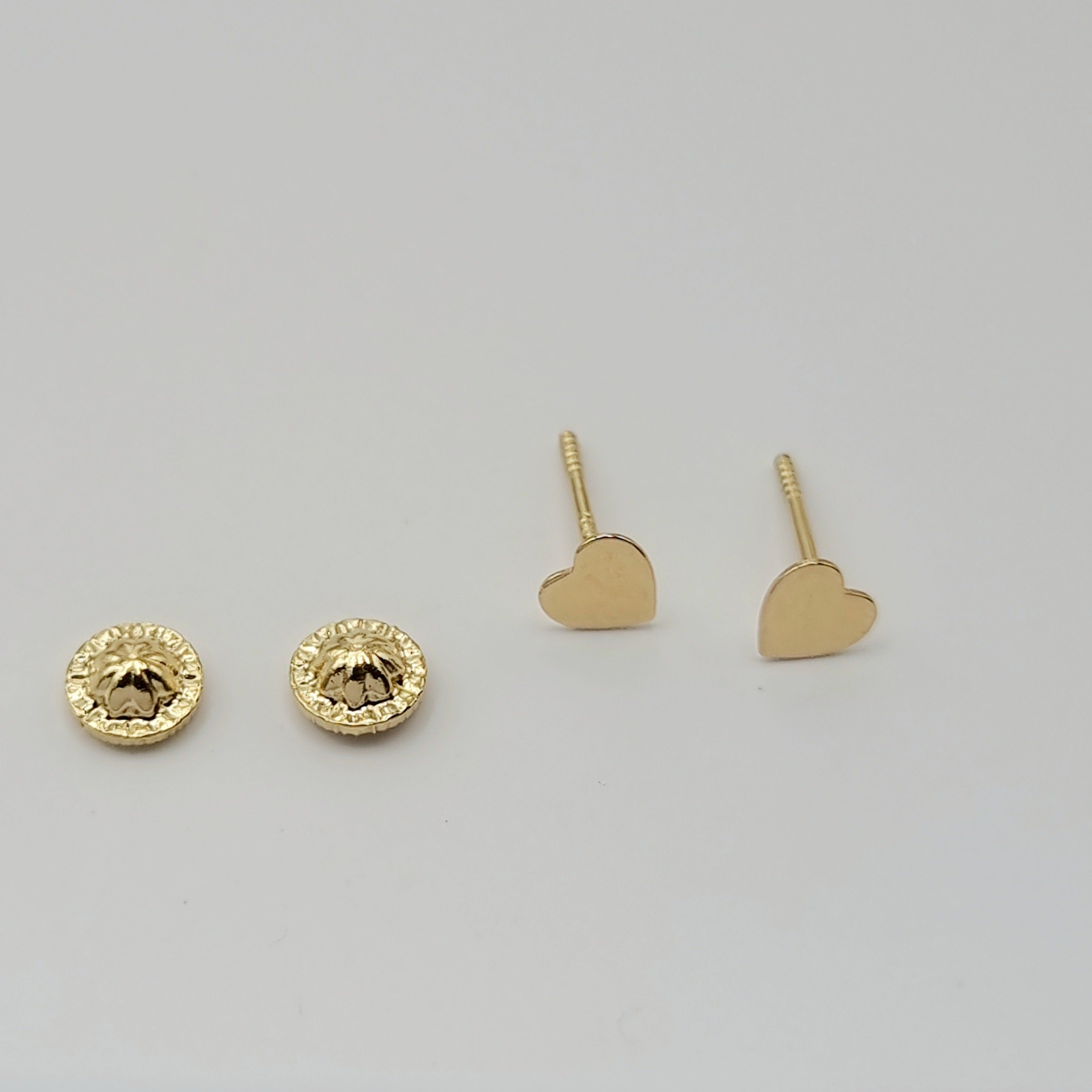 18K Pure Gold Heart Screw Earring Set