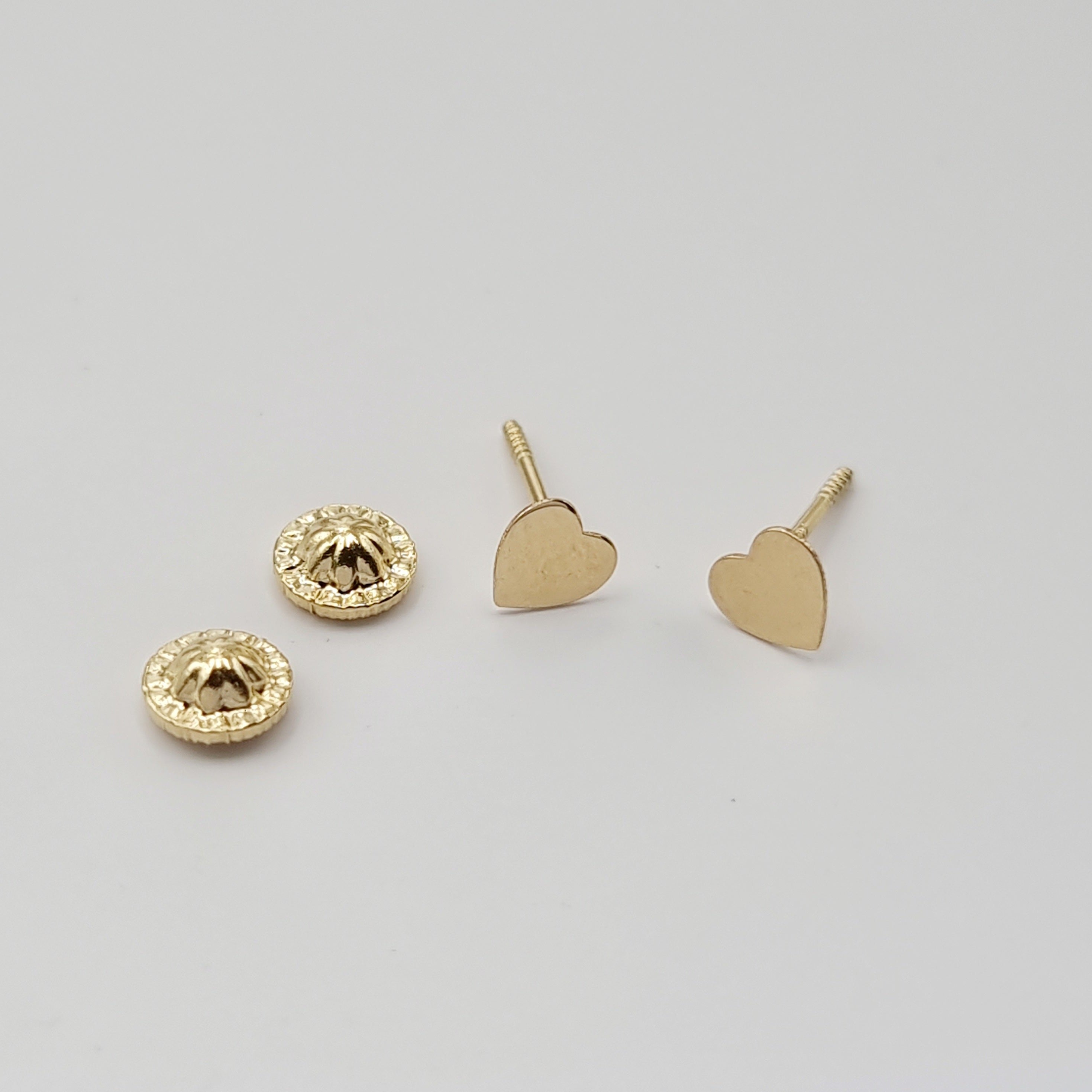 18K Pure Gold Heart Screw Earring Set