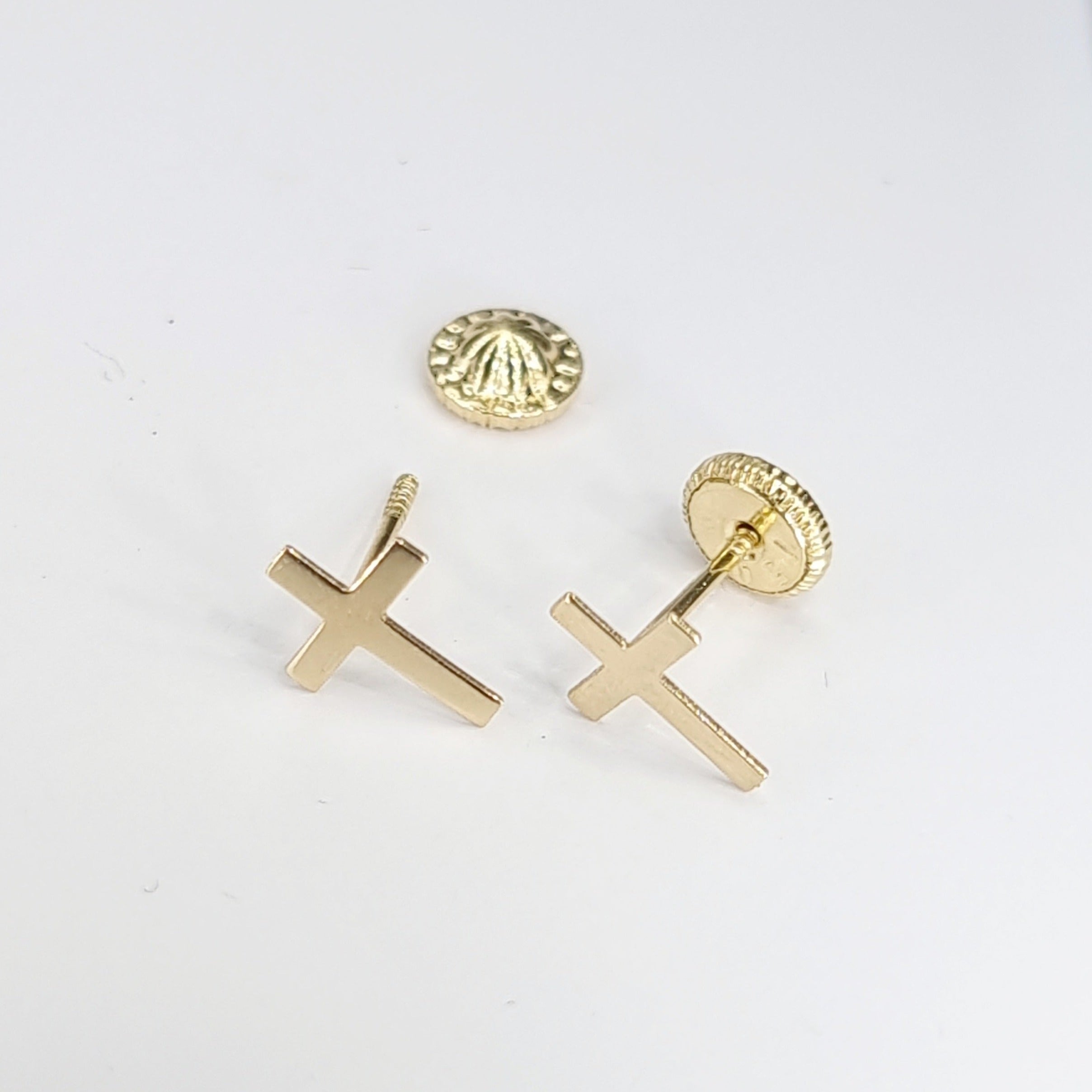 18K Pure Gold Cross Screw Earring Set